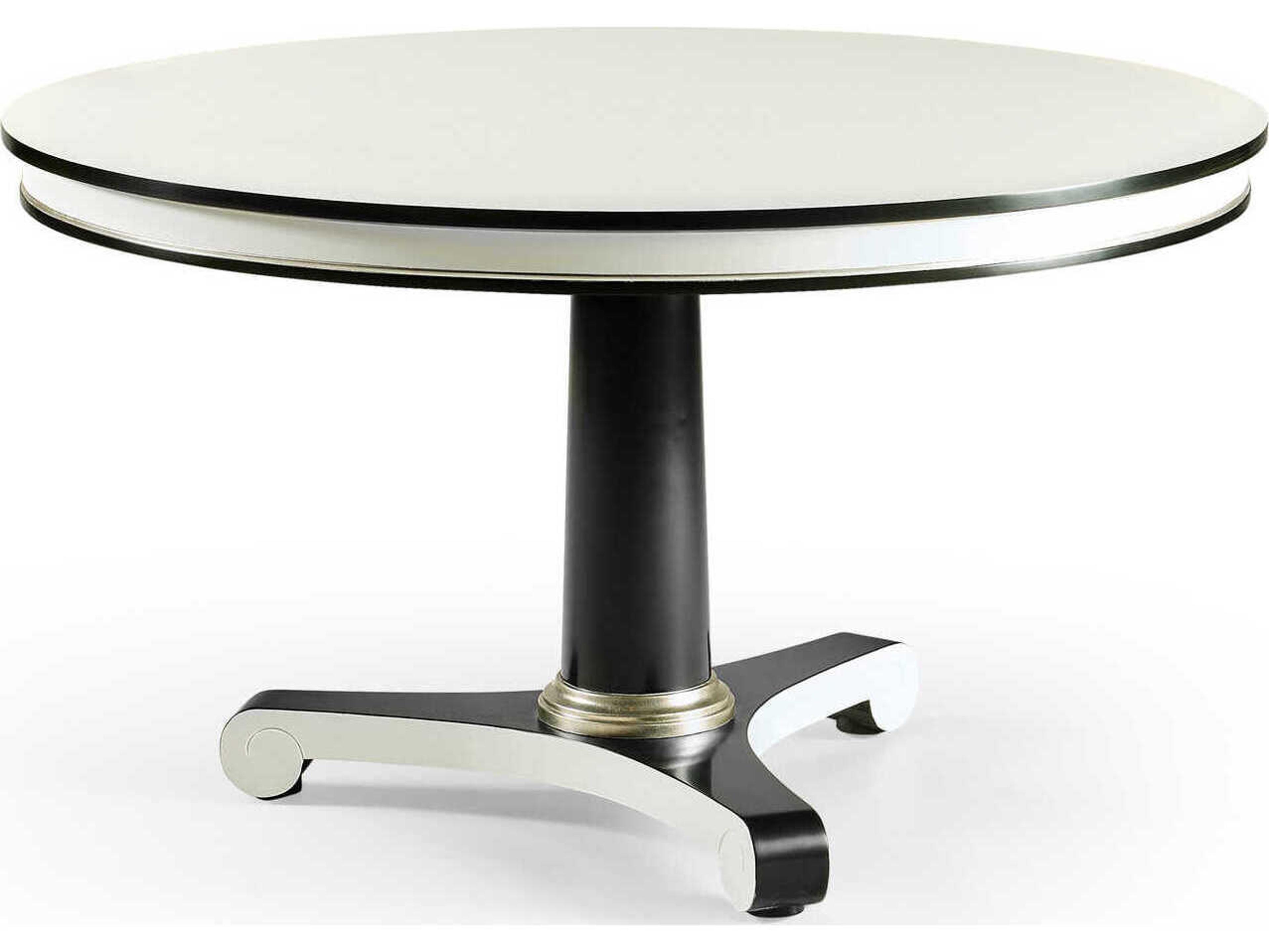 Jonathan Charles Reimagined Round Wood Lacquered White Dove & Formal Black Dining Table