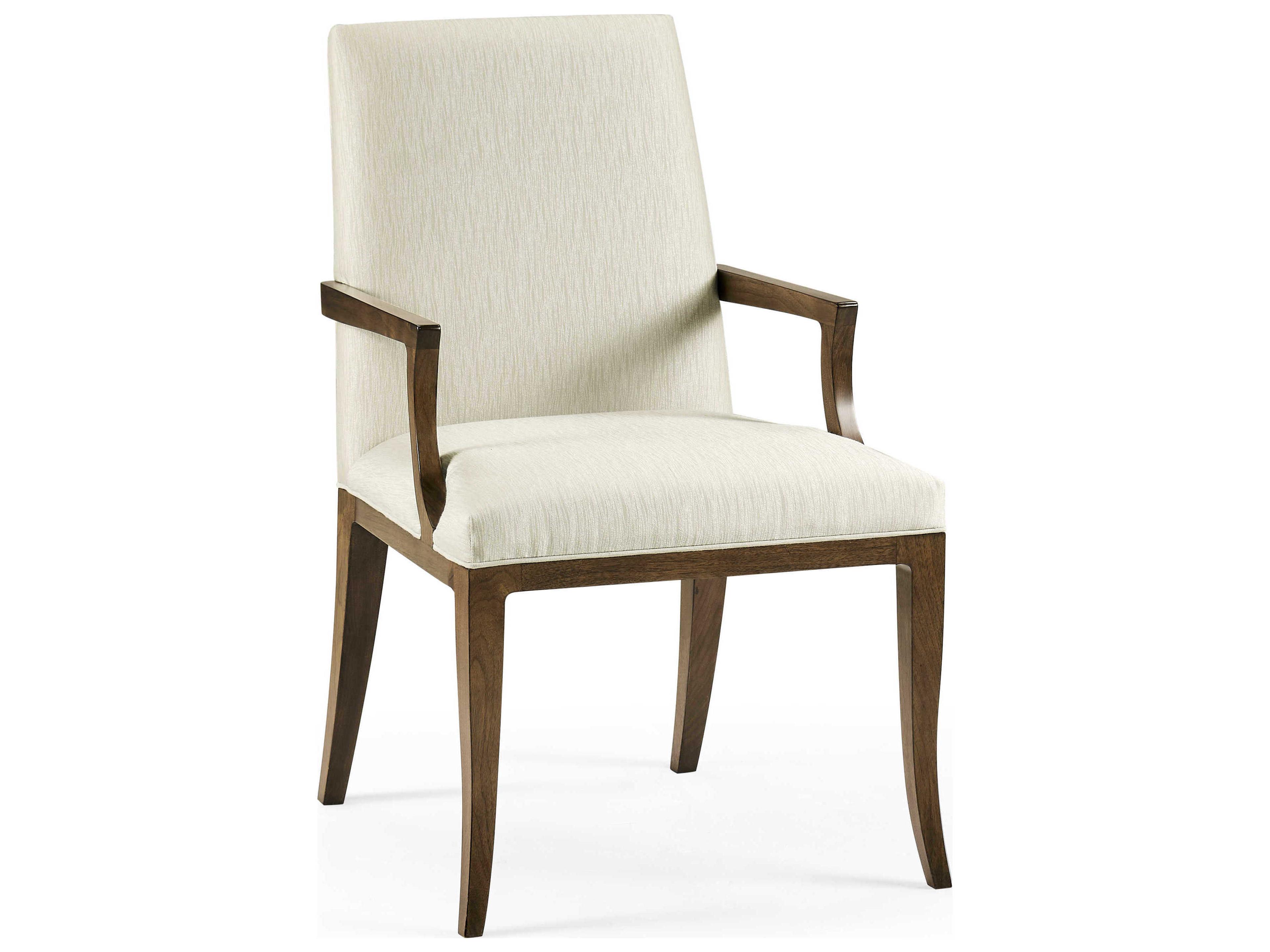 Jonathan Charles Toulouse Walnut Wood White Upholstered Arm Dining Chair