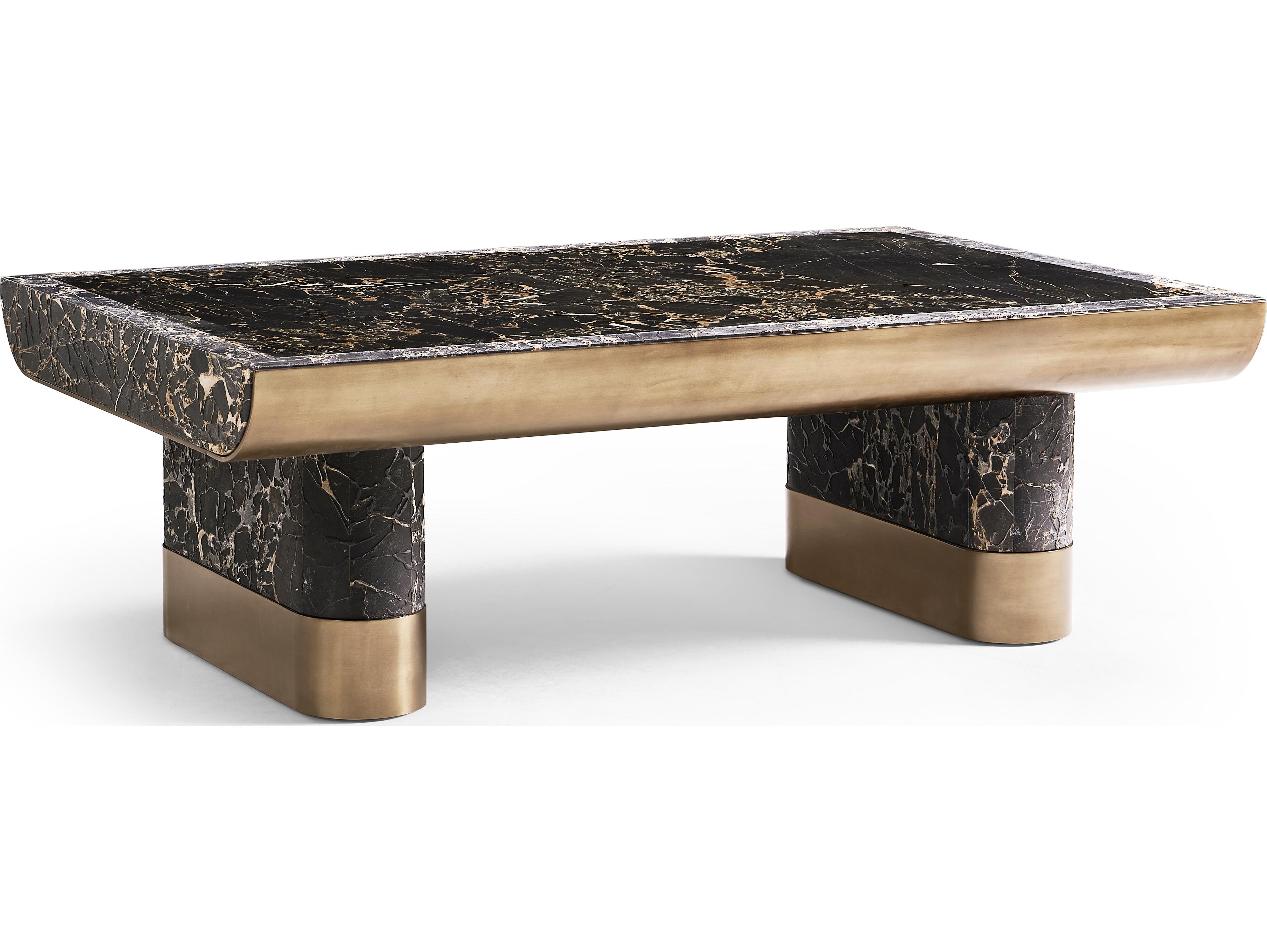 Jonathan Charles Jc Modern Rectangular Marble Industrial Bronze Coffee Table