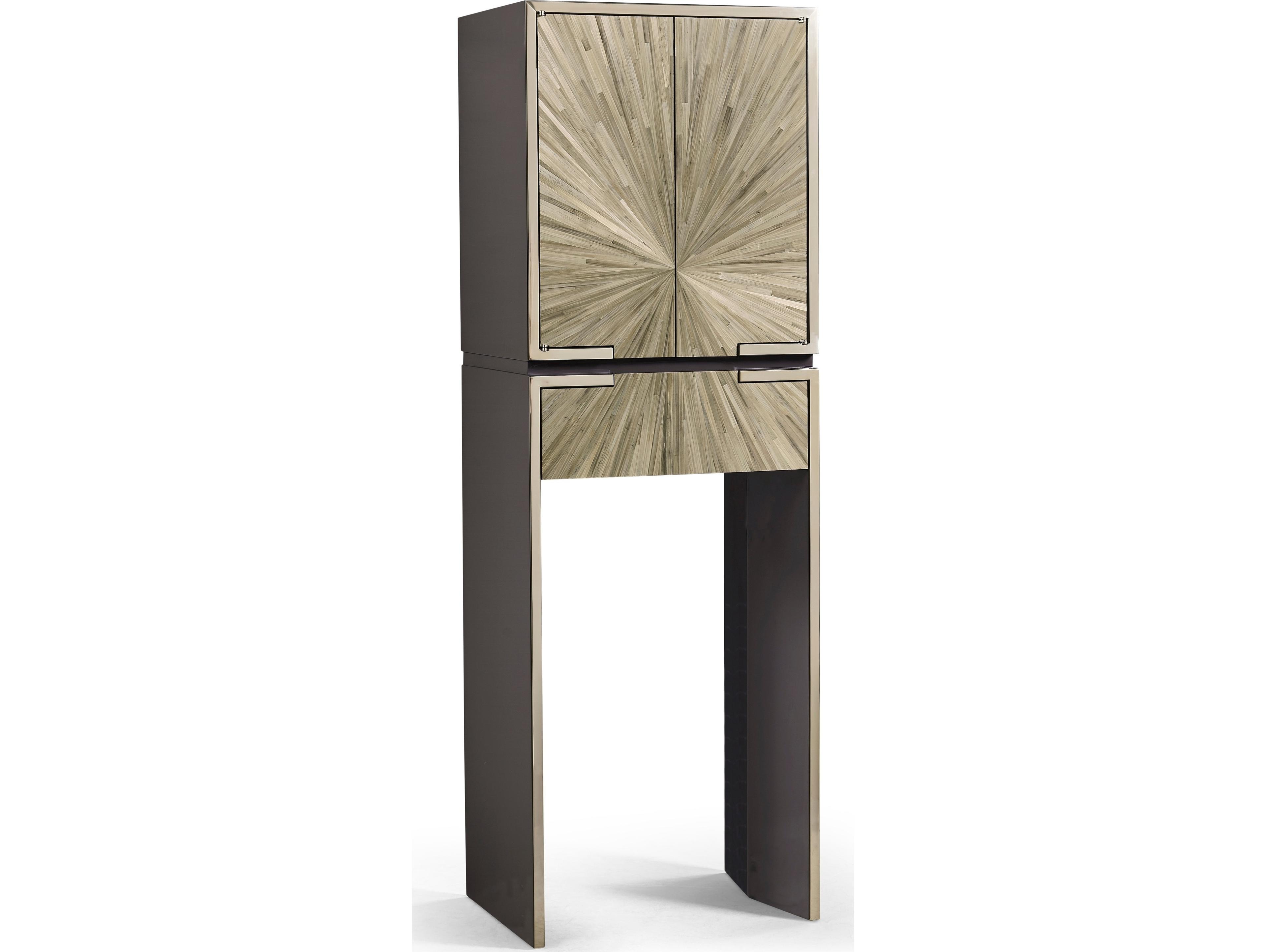Jonathan Charles Jc Modern Bronze Natural Straw Bar Cabinet