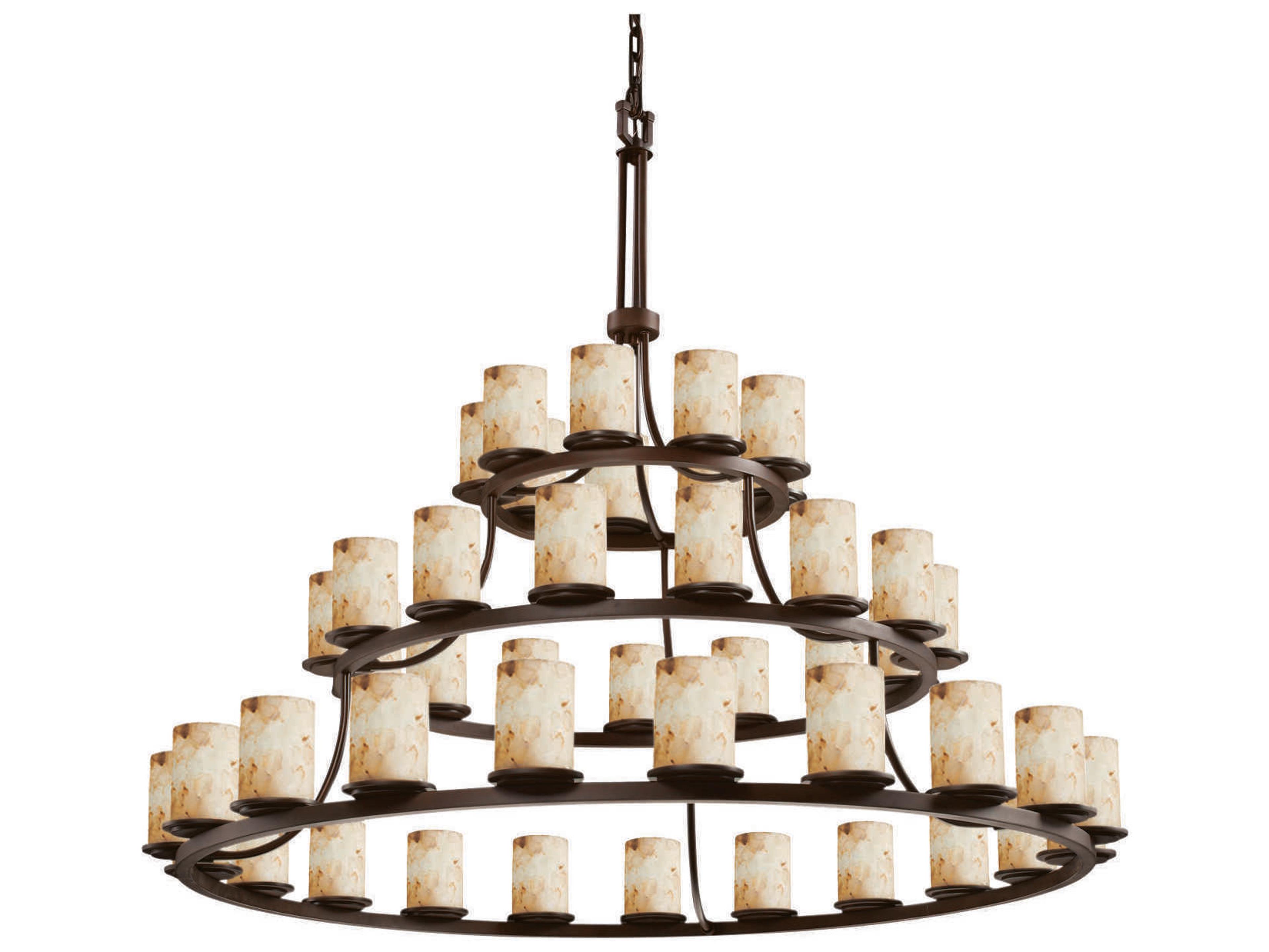Justice Design Group Alabaster Rocks 45-Light Bronze Cylinder Tiered Chandelier