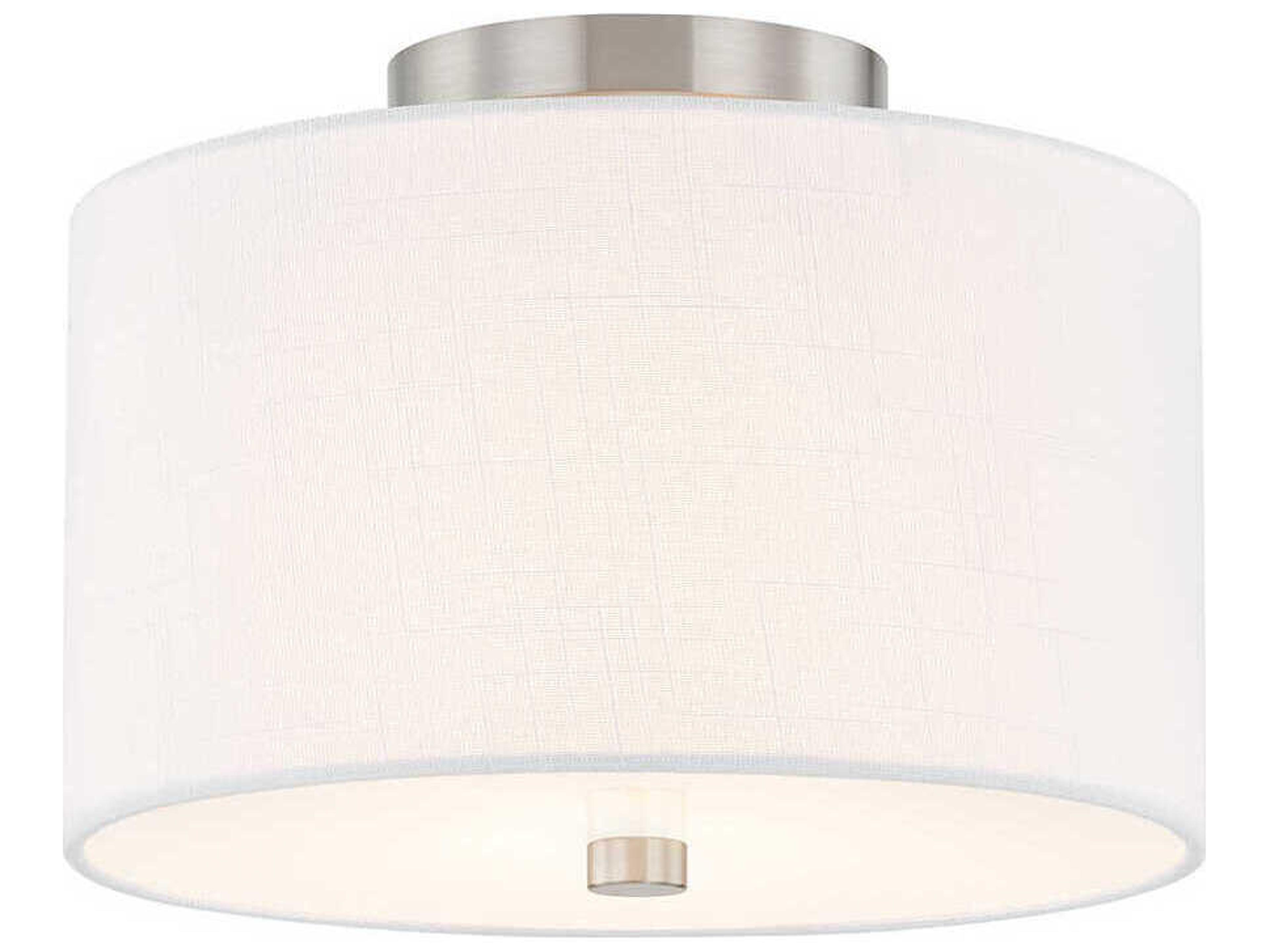 Justice Design Group Textile Classic 2-Light Nickel White Drum Semi Flush Mount
