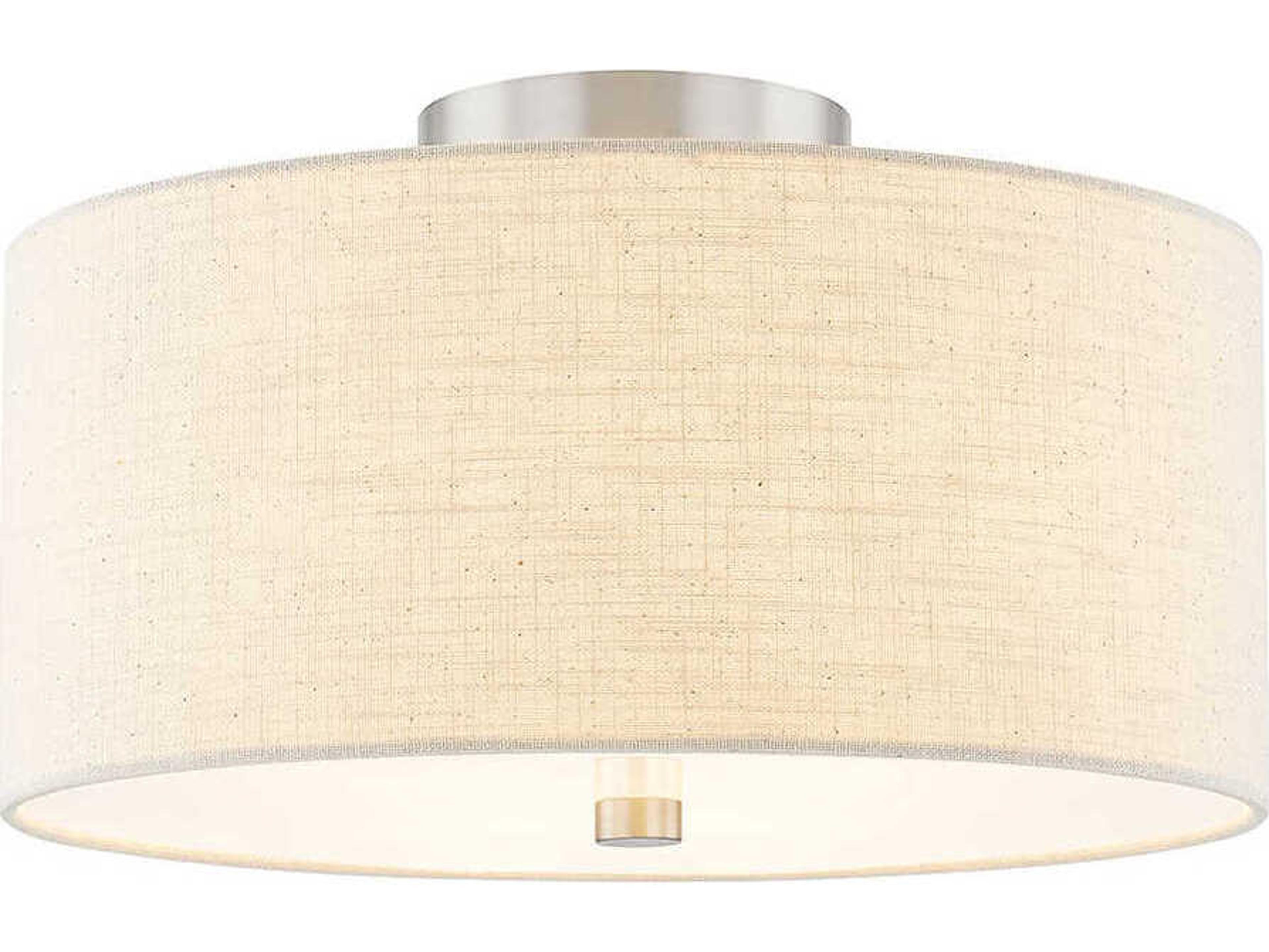 Justice Design Group Textile Classic 3-Light Nickel Off White Drum Semi Flush Mount