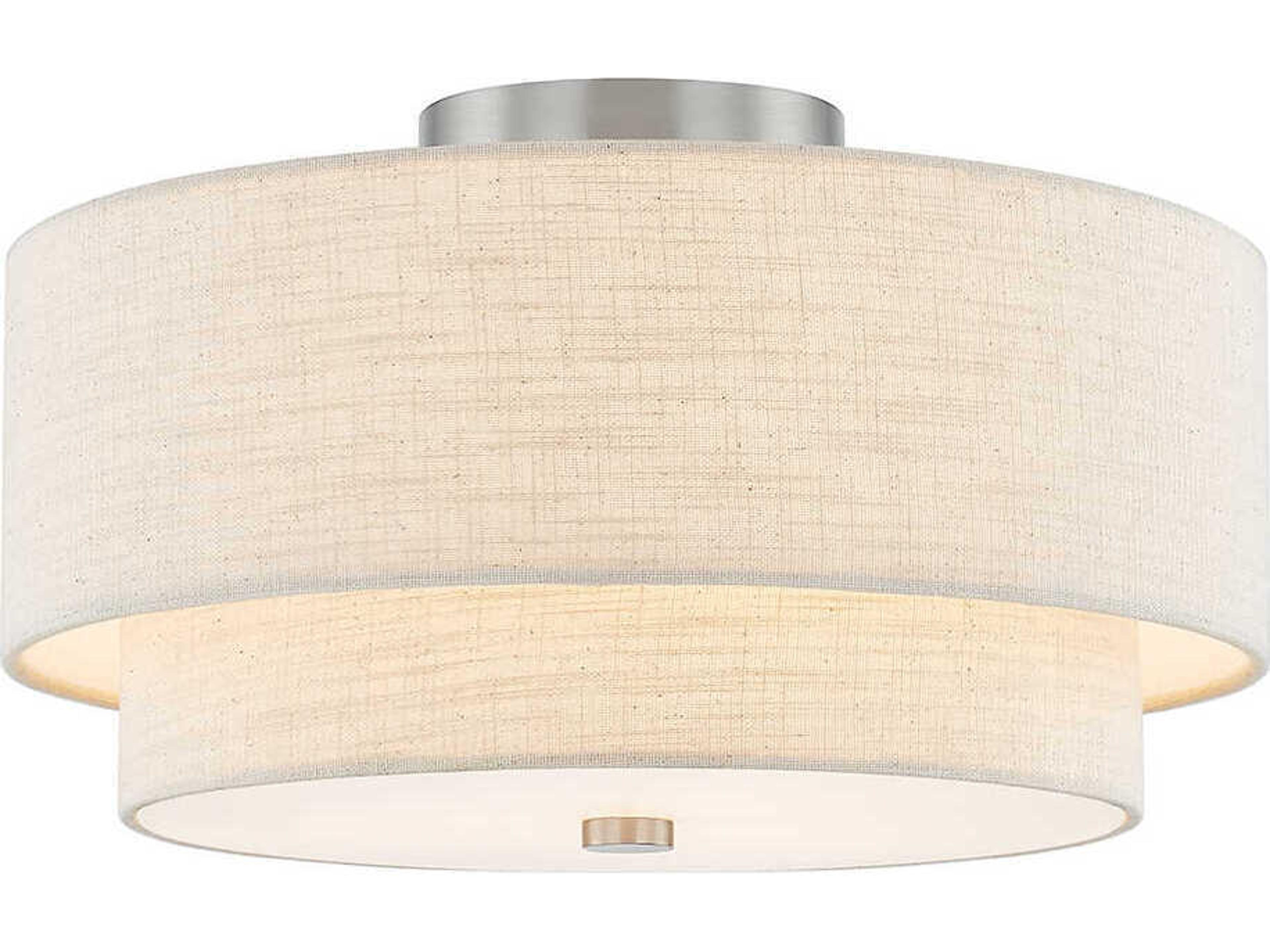 Justice Design Group Textile Classic 3-Light Nickel Off White Drum Semi Flush Mount