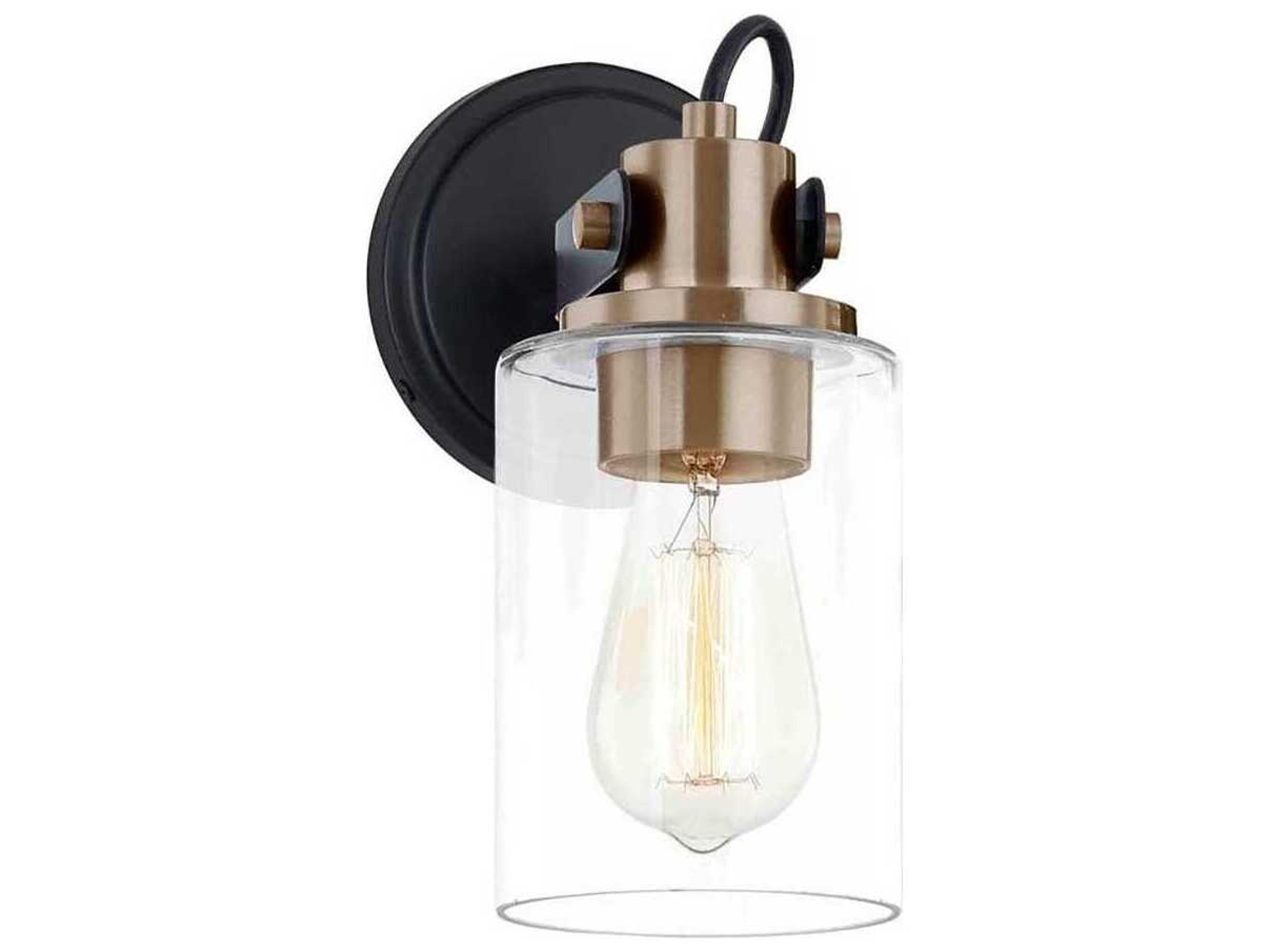Justice Design Group Fusion 1-Light Matte Black Brass Clear Glass Wall Sconce