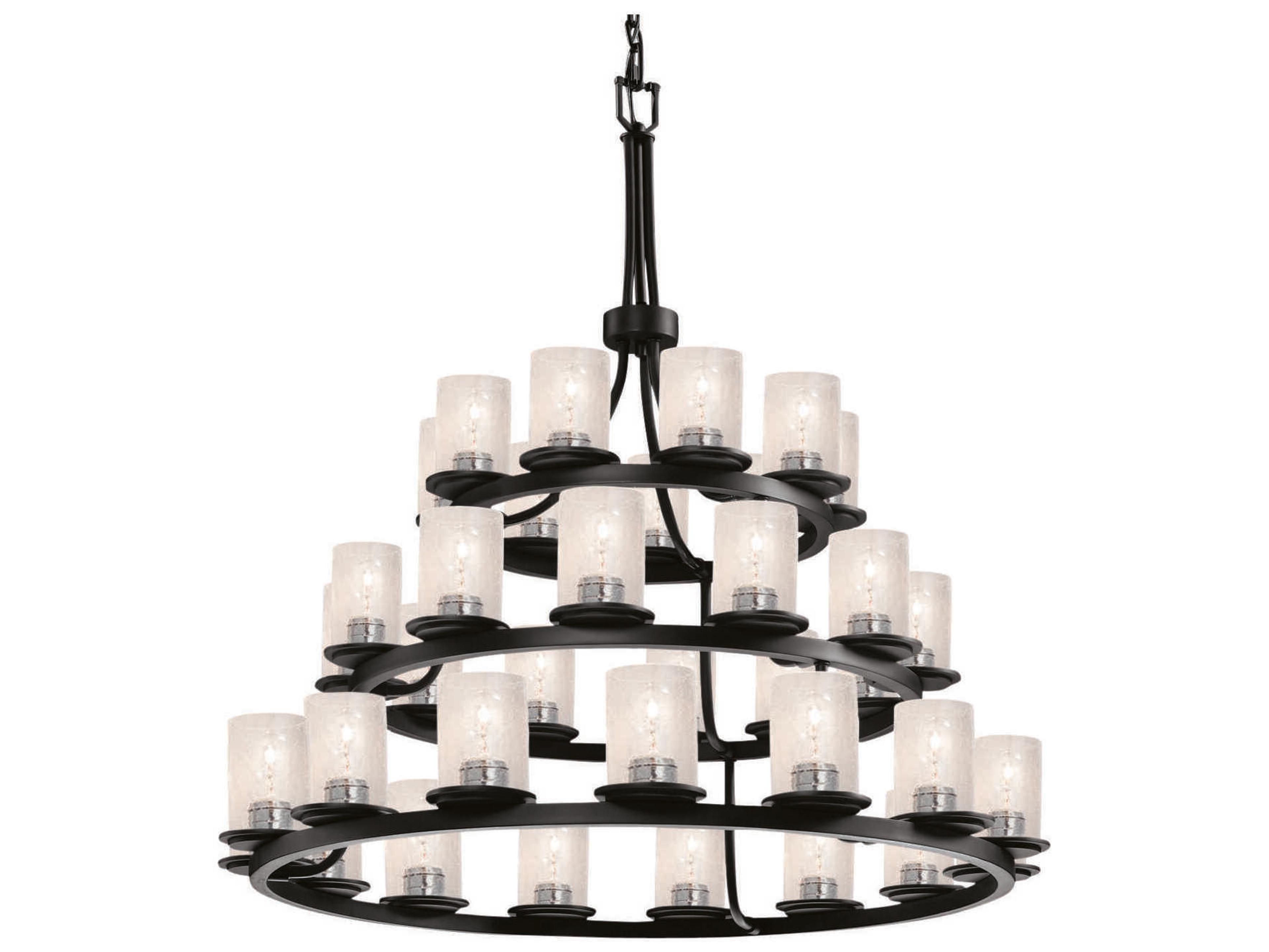 Justice Design Group Fusion 36-Light Black Glass Cylinder Tiered Chandelier