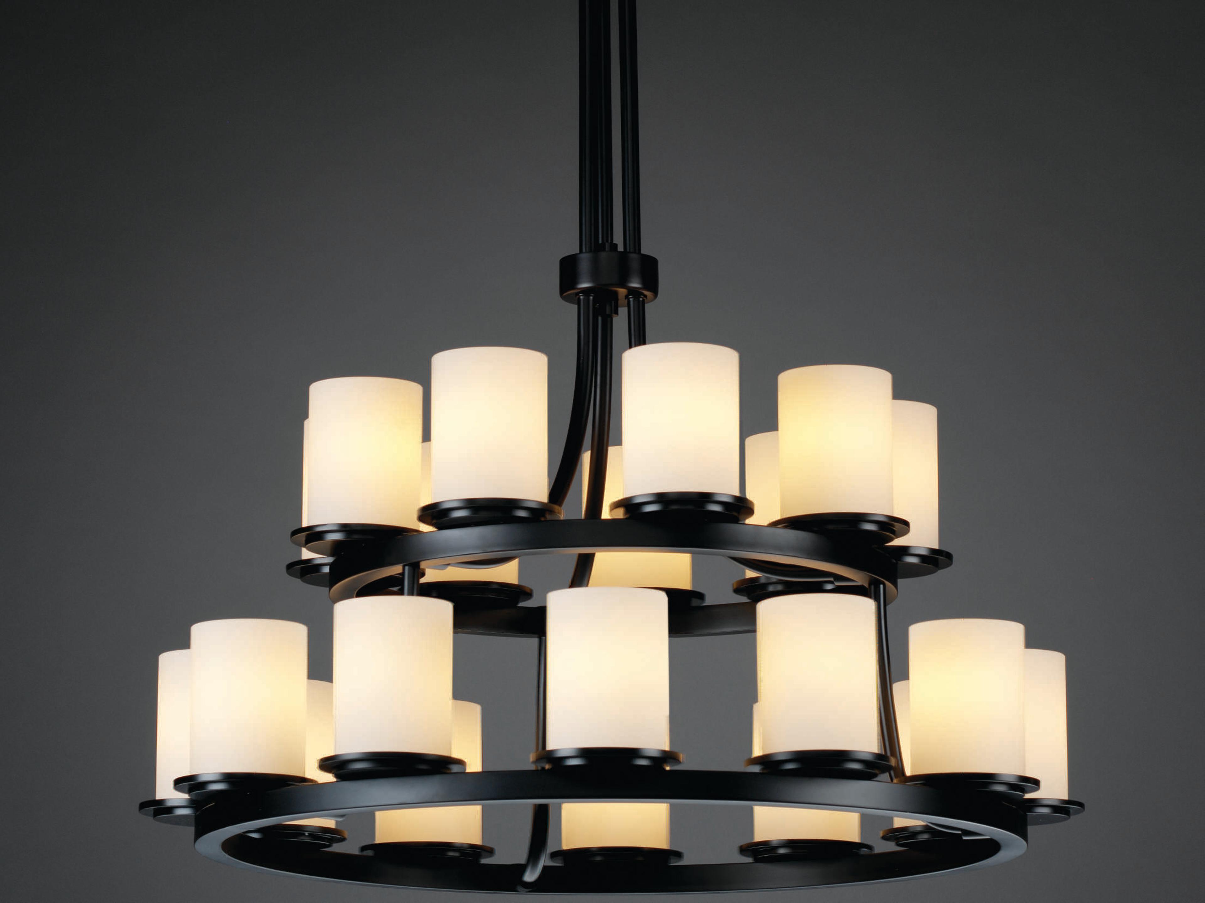 Justice Design Group Fusion 21-Light Black Glass Cylinder Tiered Chandelier