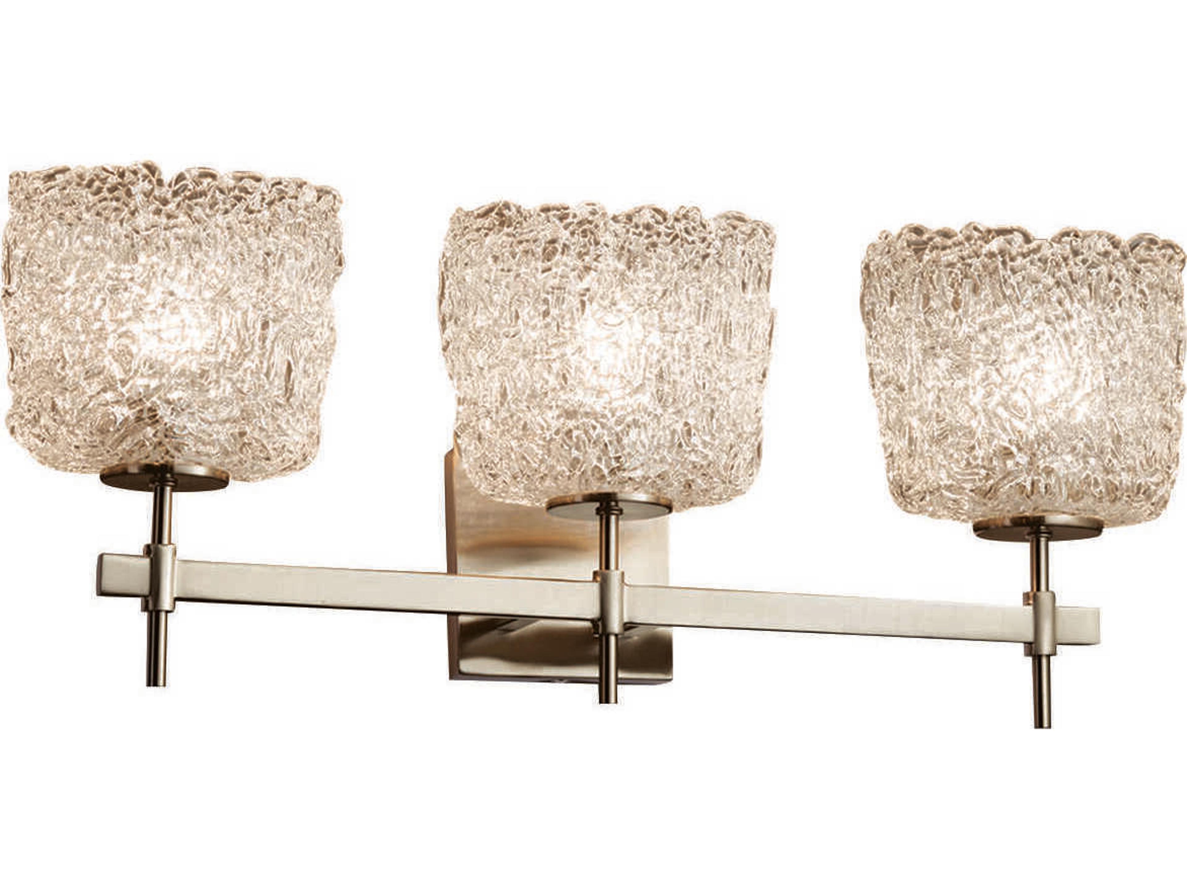 Justice Design Group Veneto Luce 3-Light Nickel Glass Vanity Light