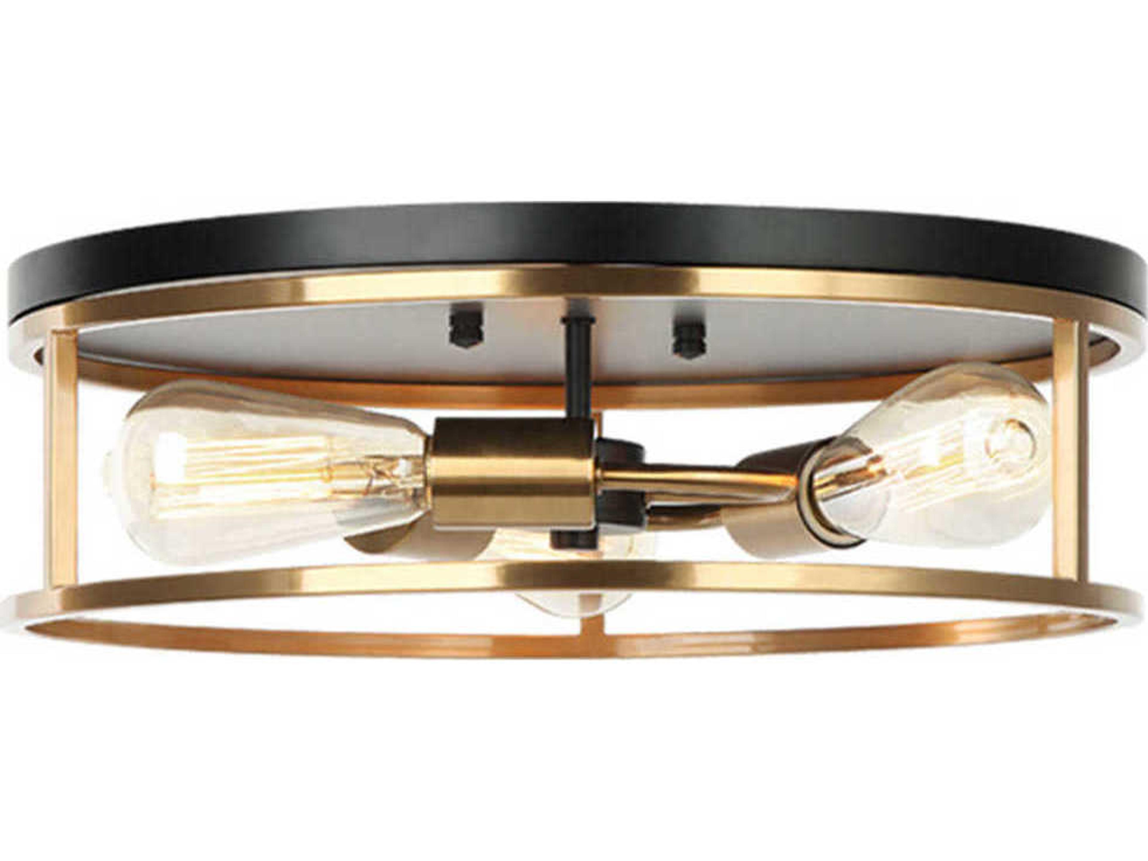 Justice Design Group 3-Light Matte Black Brass Round Flush Mount