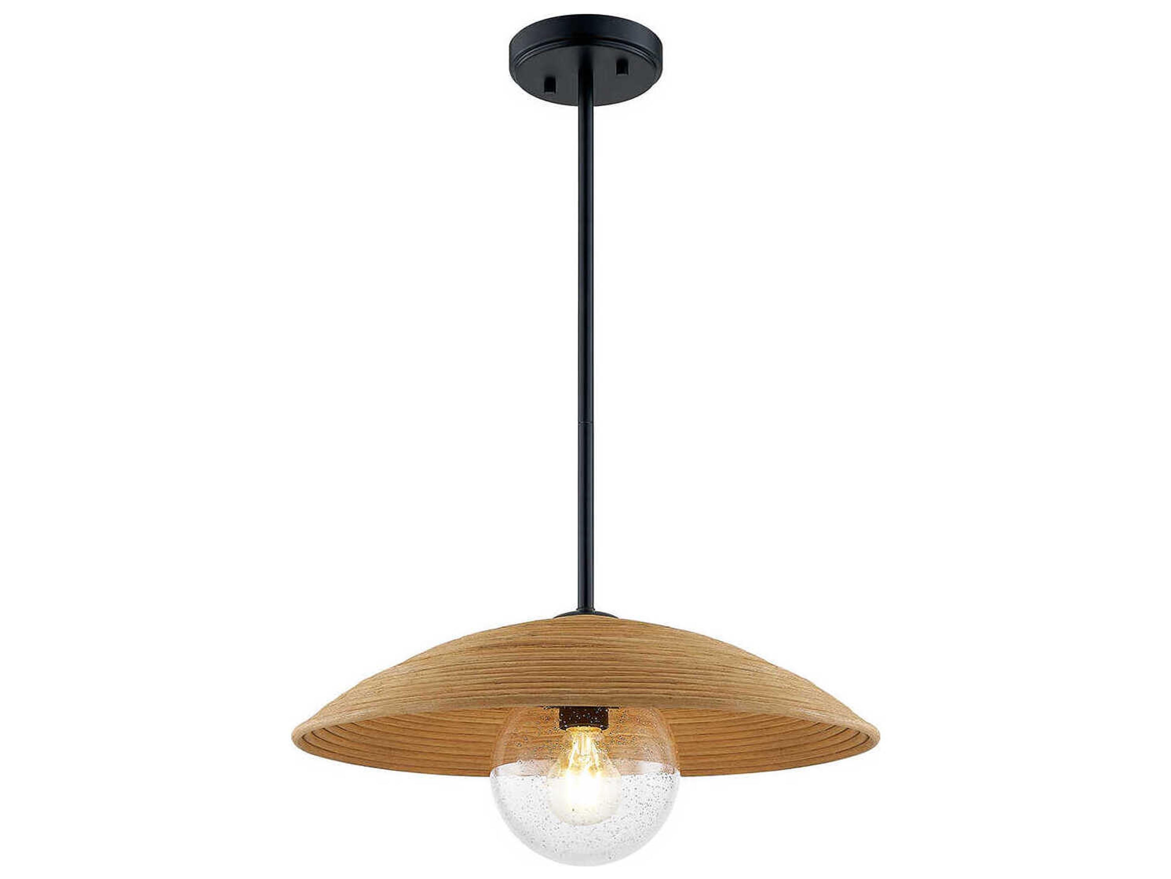 Justice Design Group Caribe Rattan 1-Light Matte Black Brown Dome Pendant