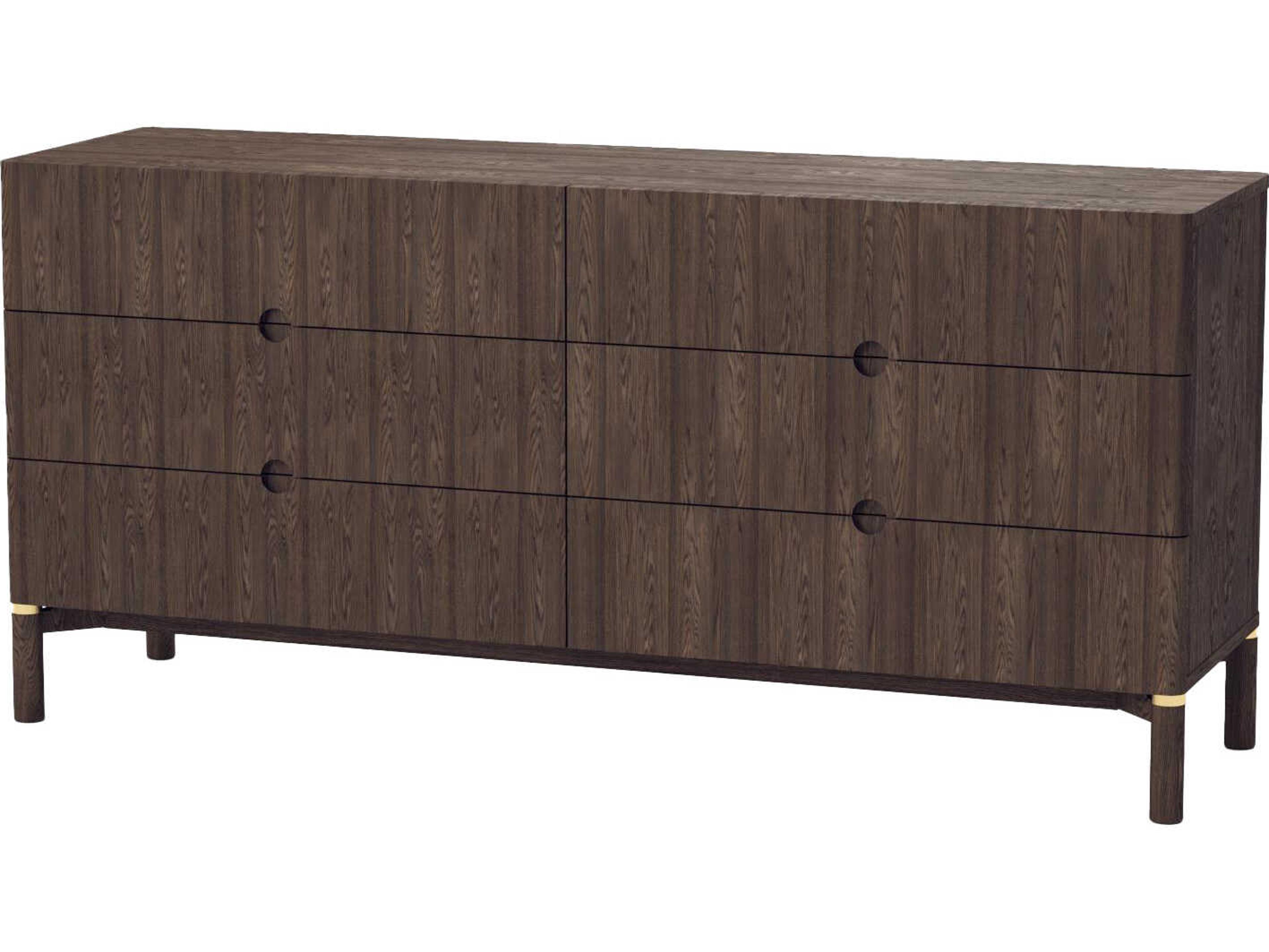 Unique Furniture Arun 6-Drawers Brown Oak Wood Double Dresser