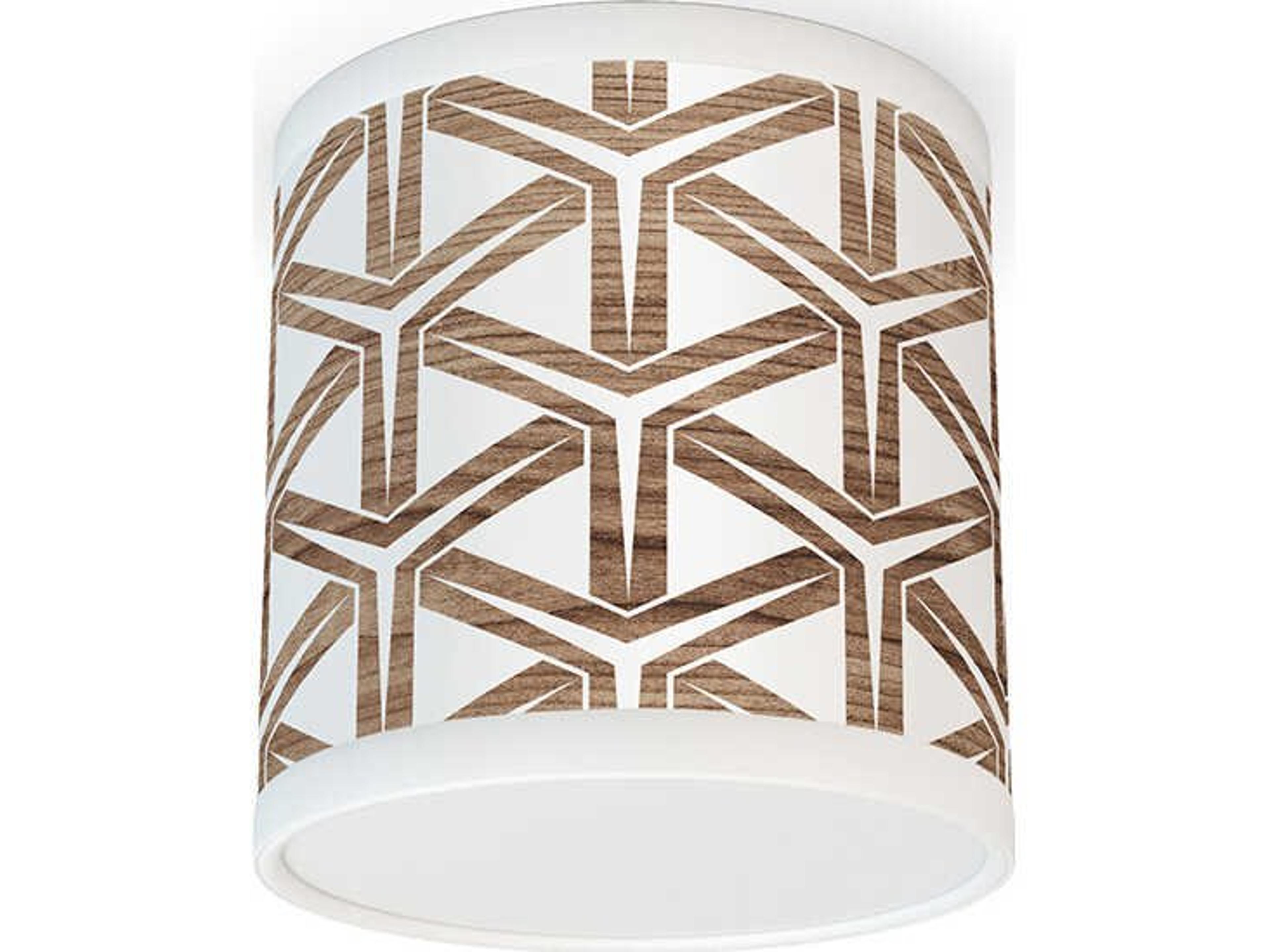 jefdesigns Cubist Printed Reed 1-Light Brown Drum Flush Mount