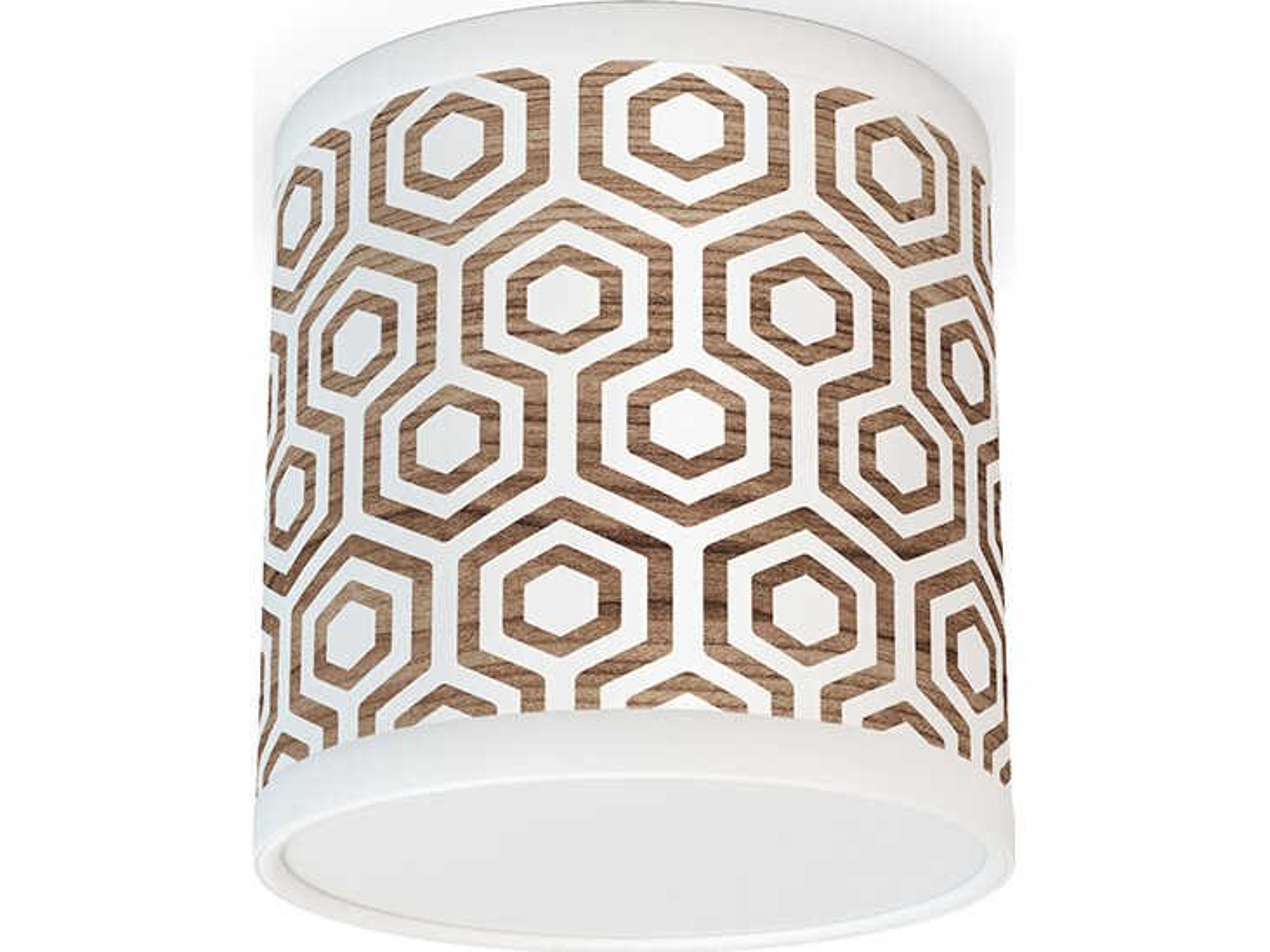 jefdesigns Hexagon Printed Reed 1-Light Brown Drum Flush Mount