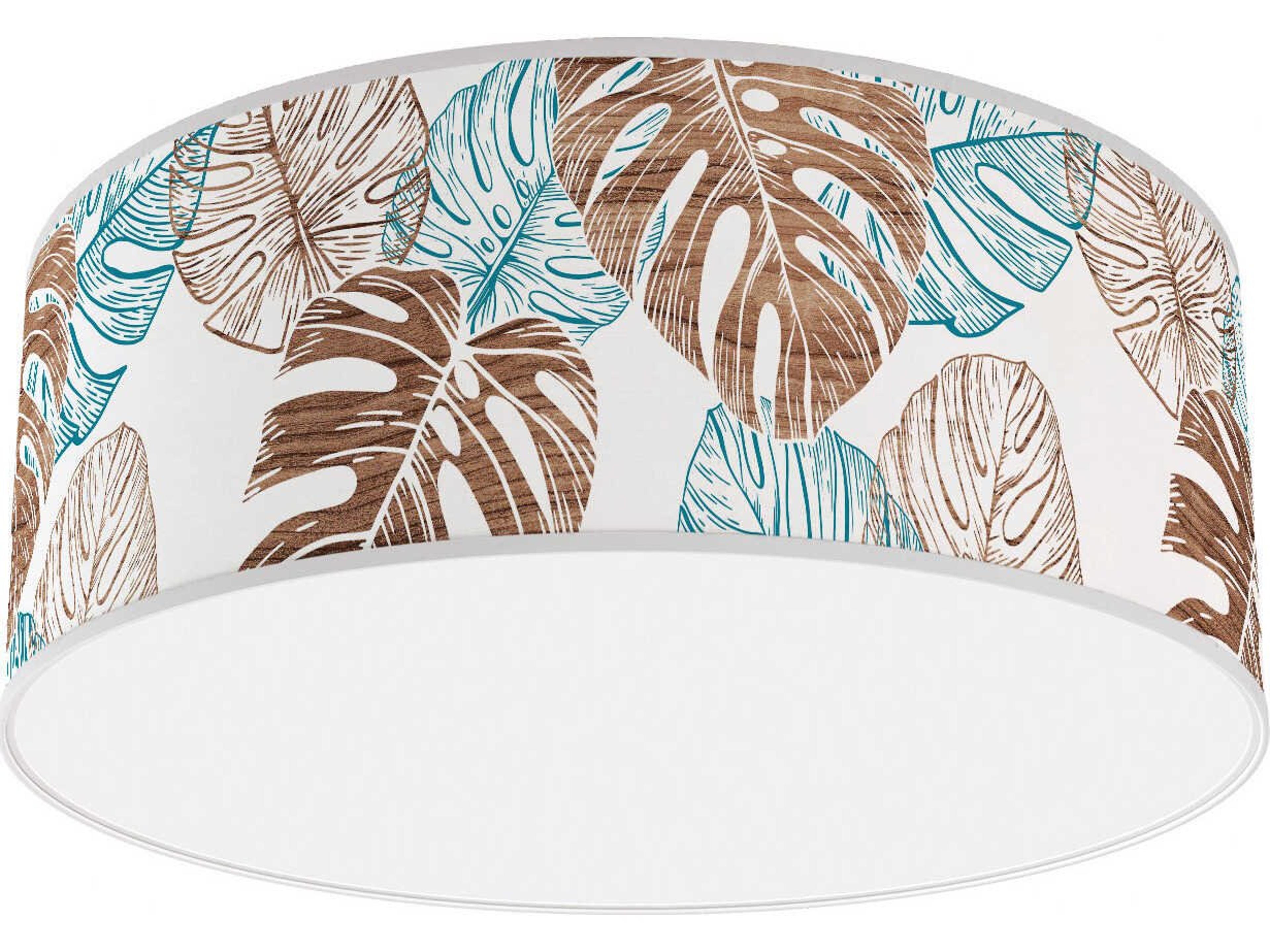 jefdesigns Monstera Printed Andrea 1-Light Blue Round Flush Mount