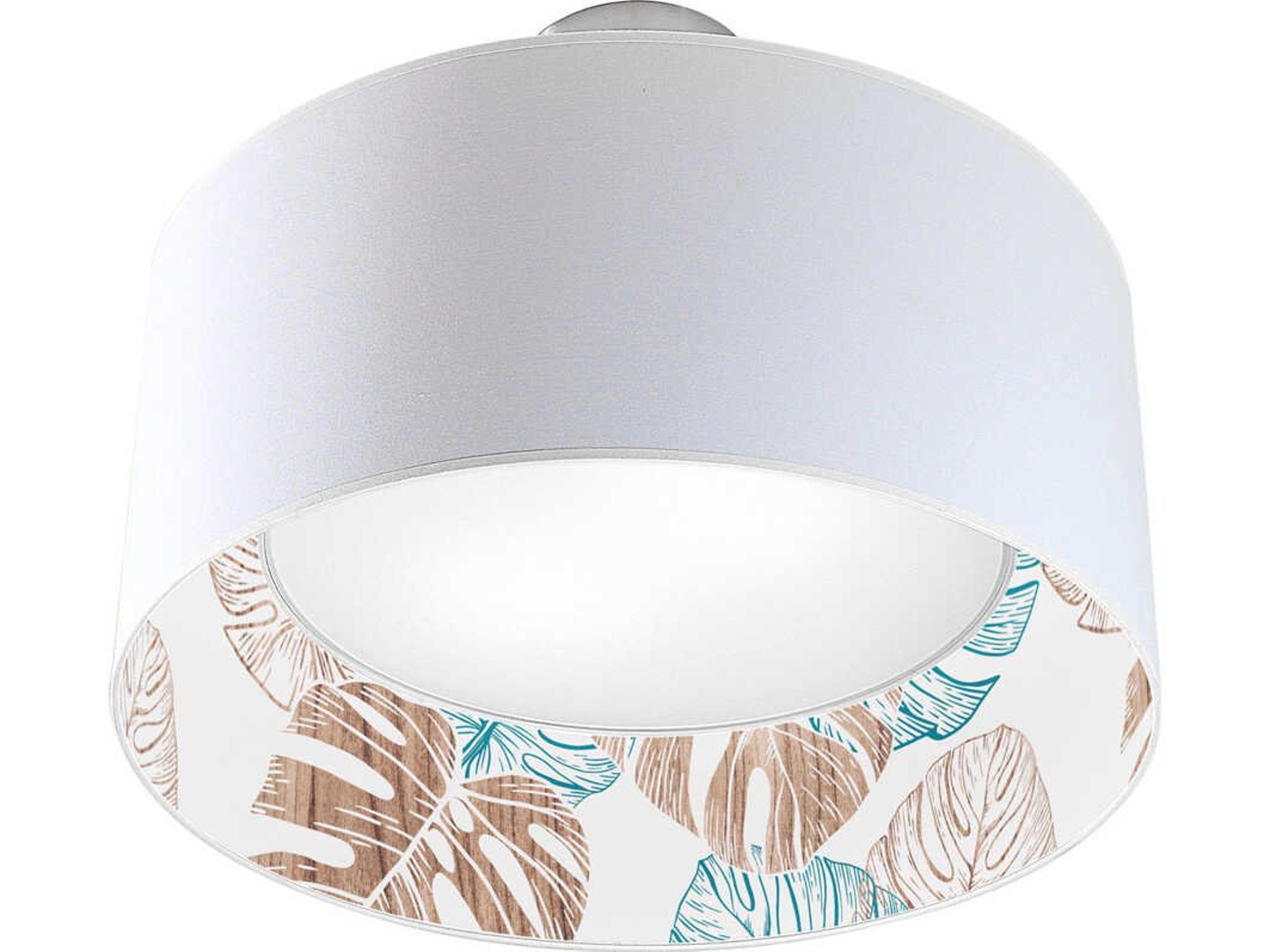 jefdesigns Monstera Printed Inny 2-Light White Drum Flush Mount