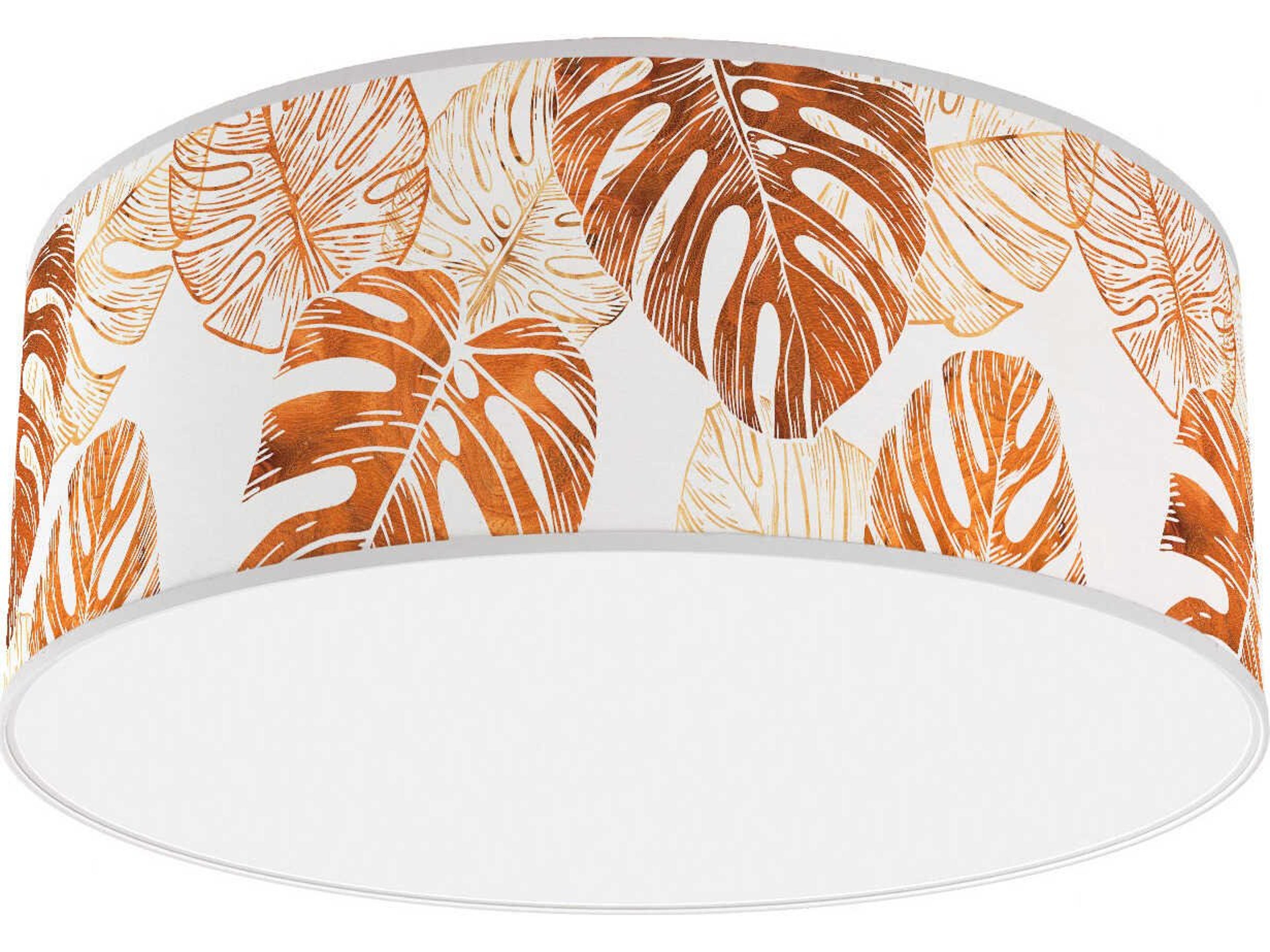 jefdesigns Monstera Printed Andrea 1-Light Brown Drum Flush Mount