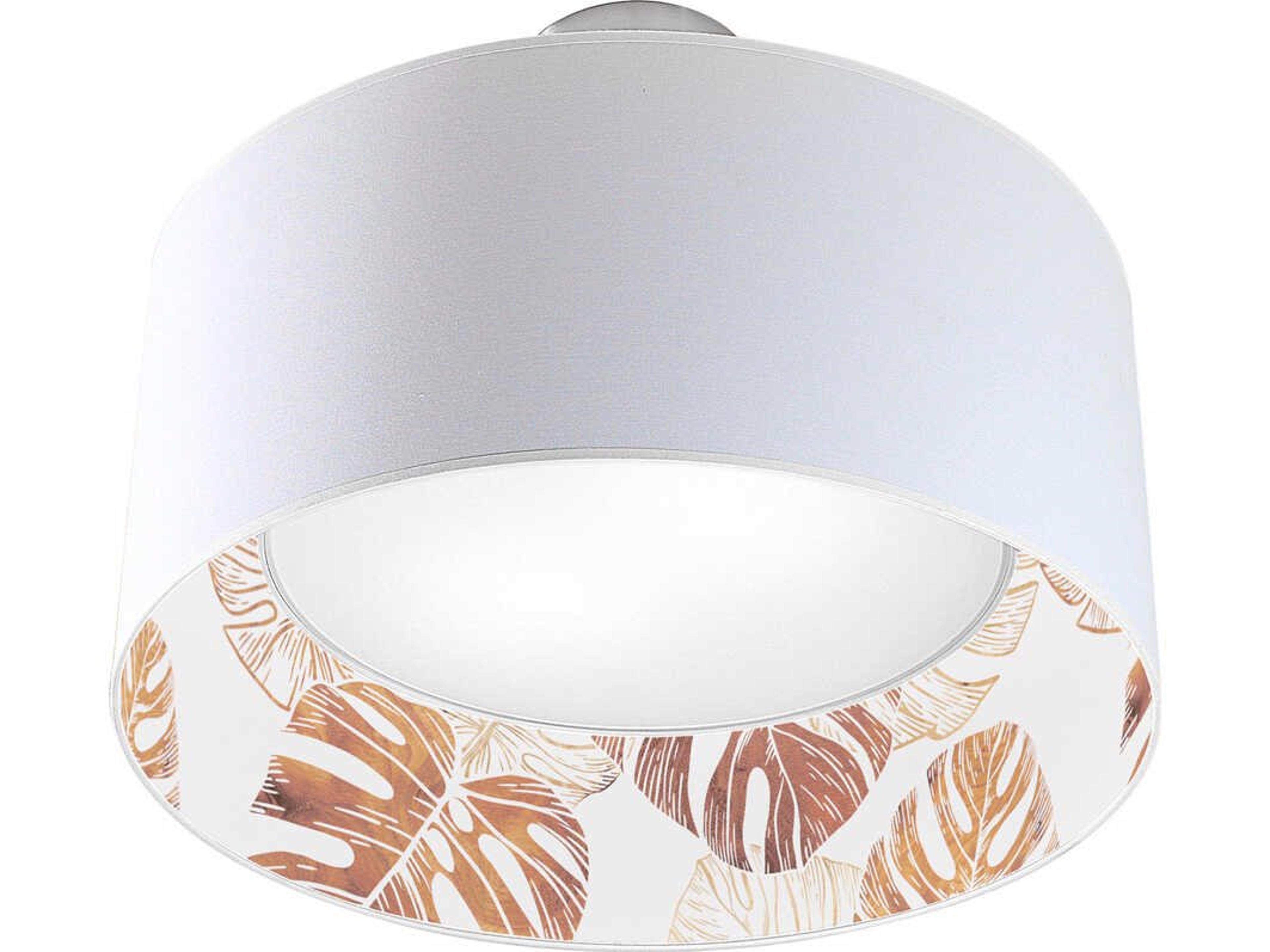 jefdesigns Monstera Printed Inny 2-Light White Drum Flush Mount