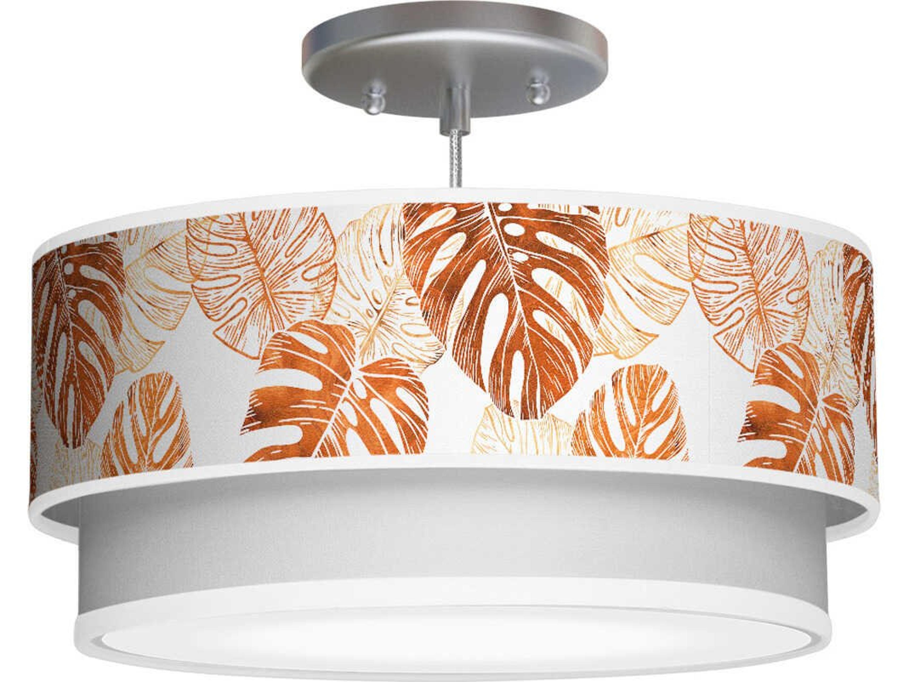 jefdesigns Monstera Printed Luther 1-Light Brown Drum Tiered Pendant