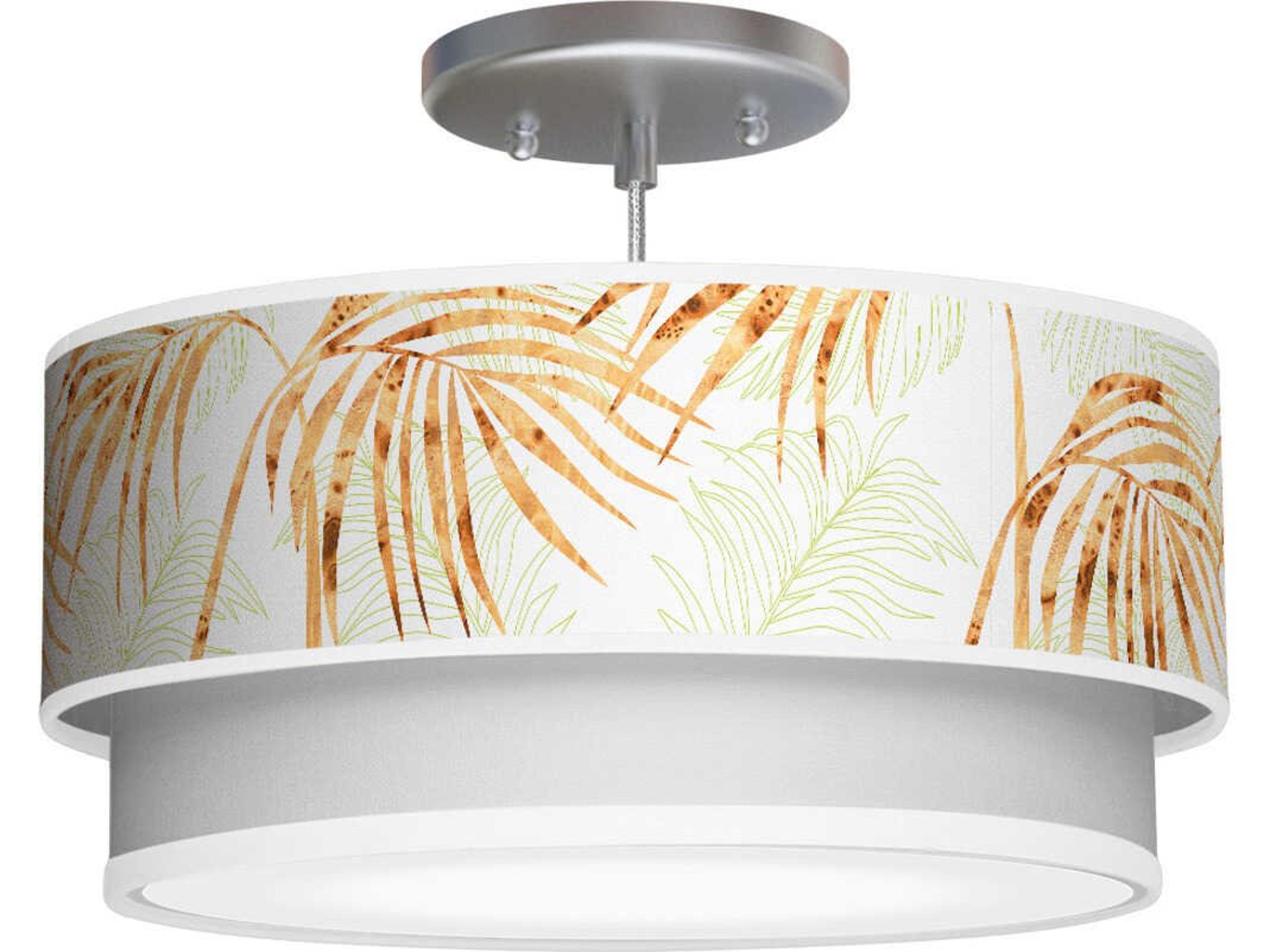 jefdesigns Palm Printed Luther 1-Light Green Drum Tiered Pendant