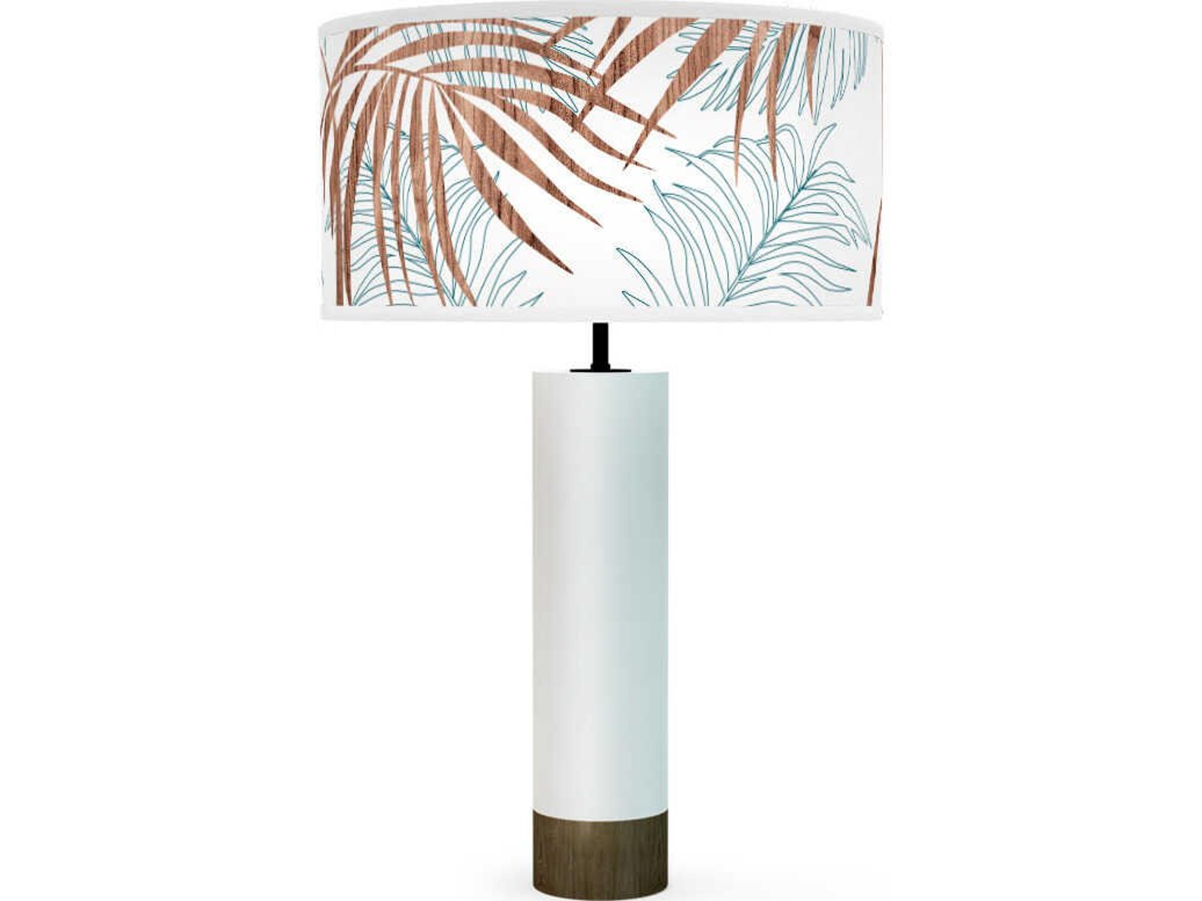 jefdesigns Palm Leaf Printed Thad White Buffet Lamp
