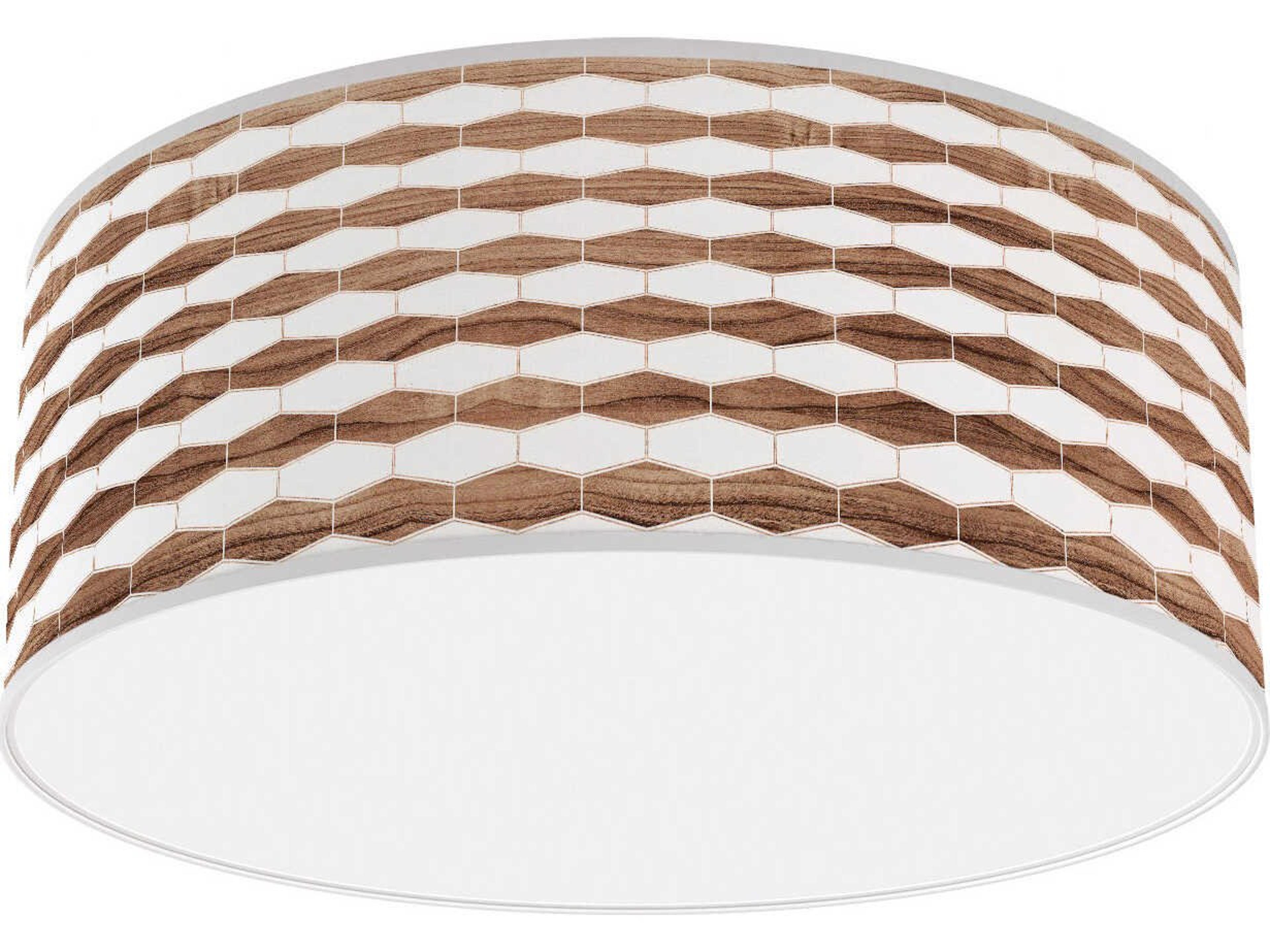 jefdesigns Weave Printed Andrea 1-Light Walnut Drum Flush Mount
