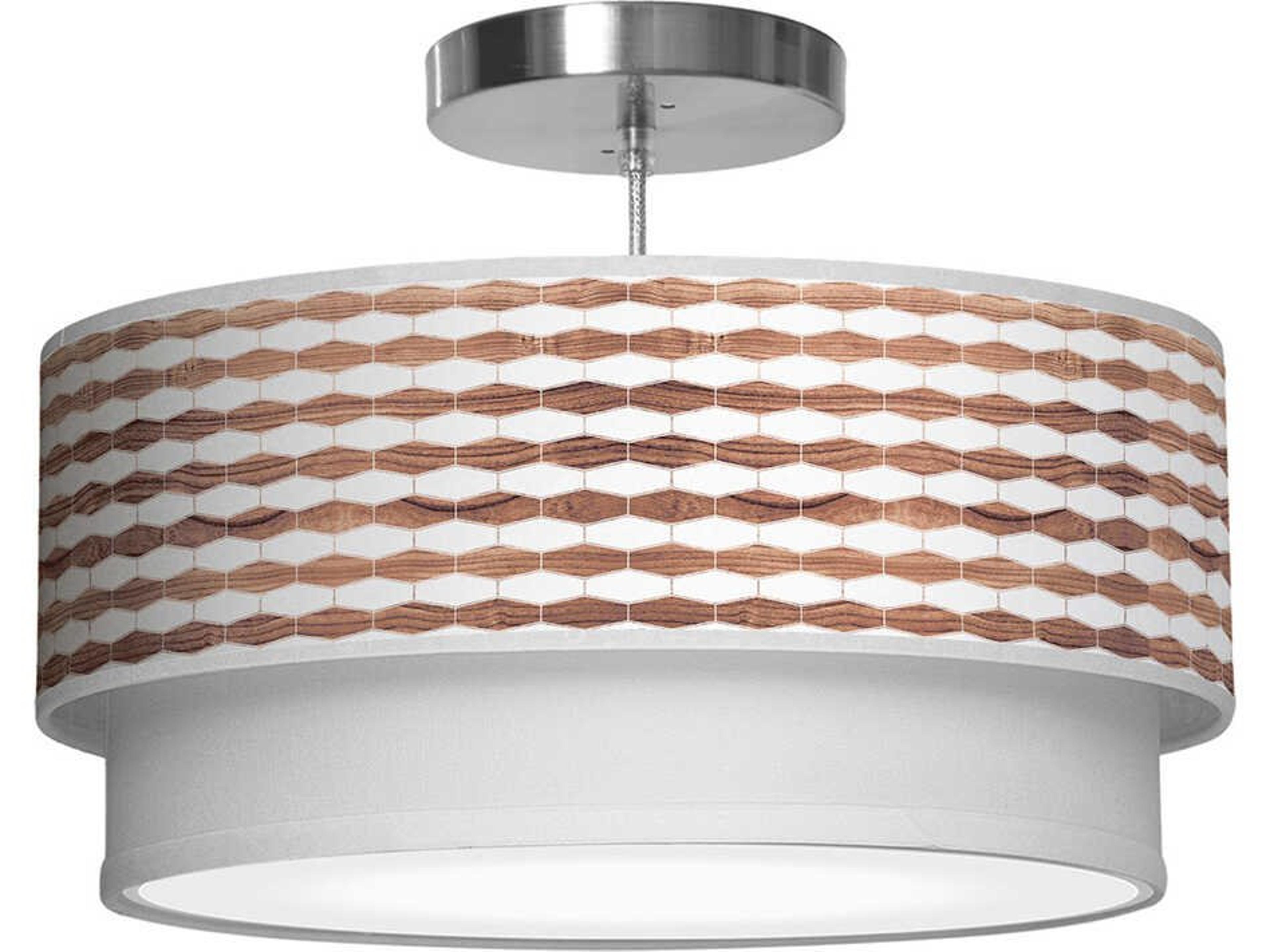 jefdesigns Weave Printed Luther 1-Light Walnut Drum Tiered Pendant