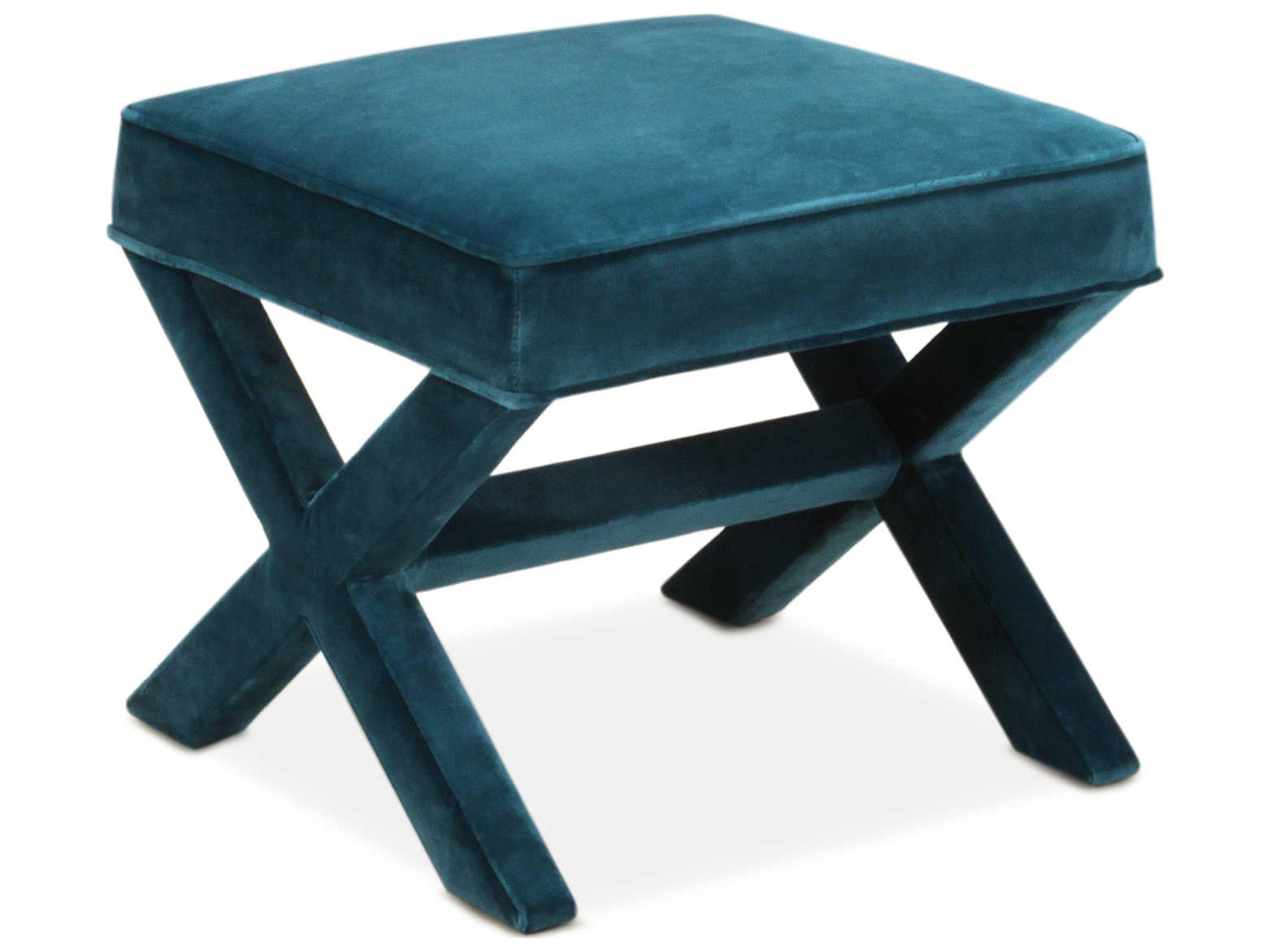 Jonathan Adler X-bench Venice Peacock Blue Velvet Upholstered Accent Bench
