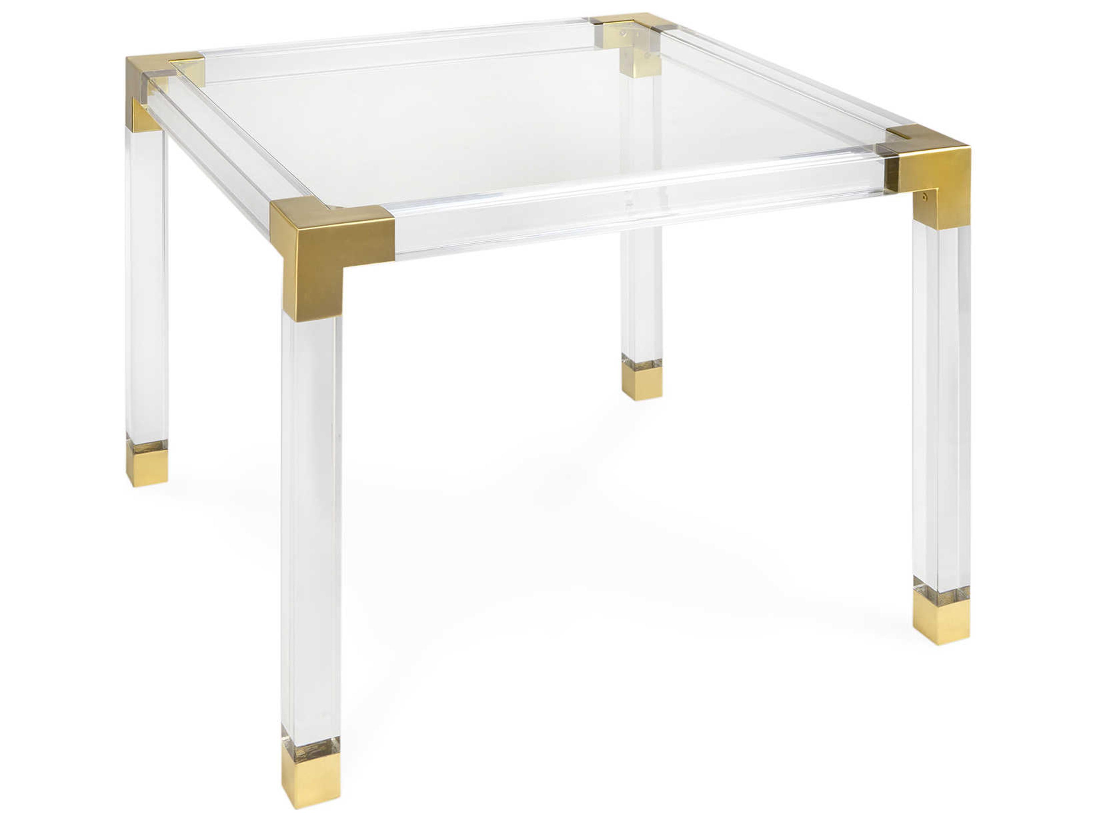 Jonathan Adler Jacques Square Glass Clear Brass Dining Table