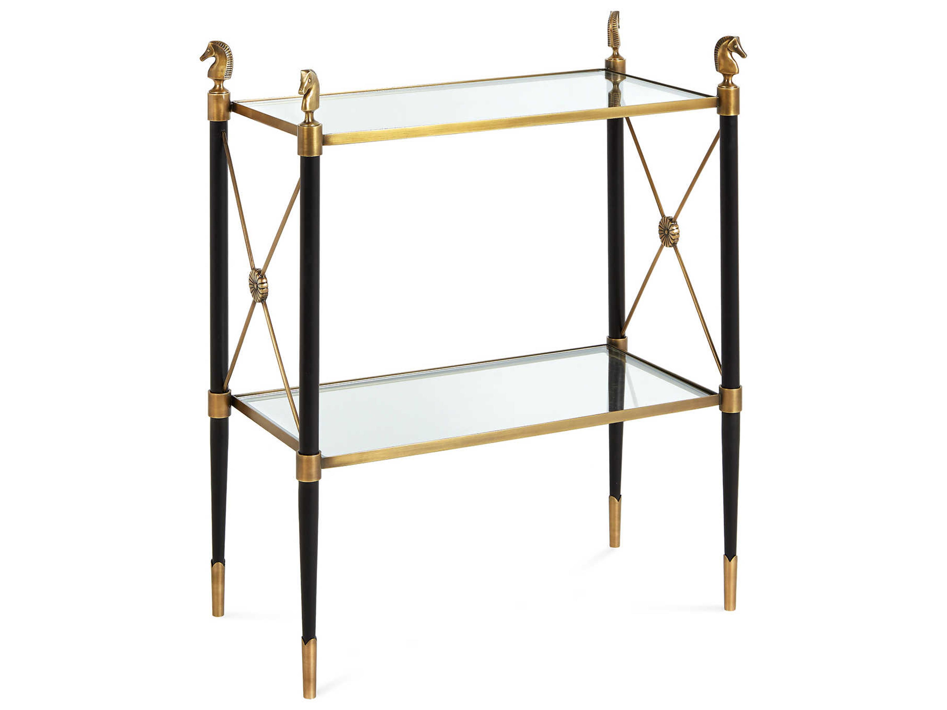 Jonathan Adler Rider Rectangular Glass Black Antique Brass End Table