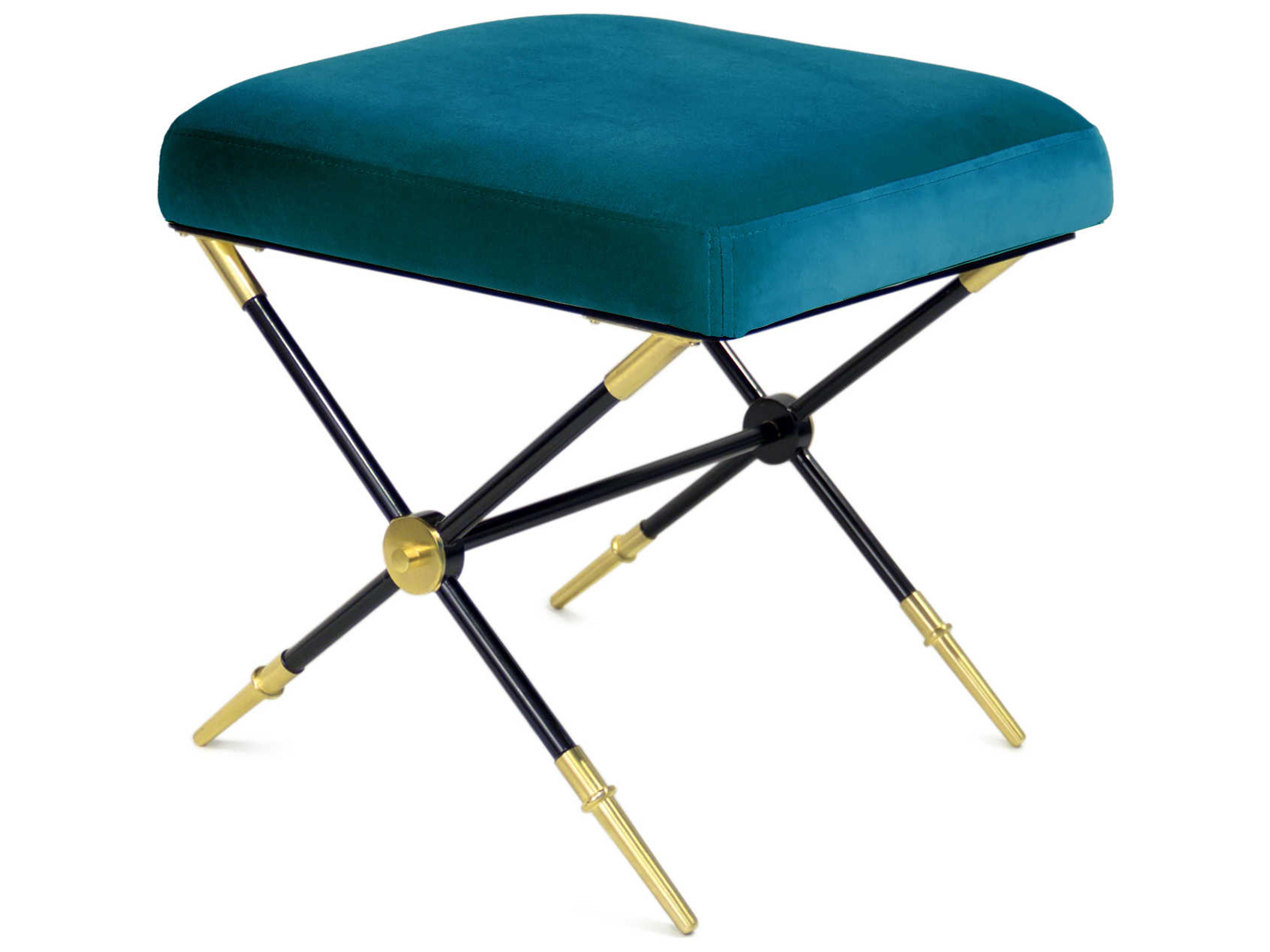 Jonathan Adler Rider Rialto Peacock Blue Velvet Upholstered Accent Bench
