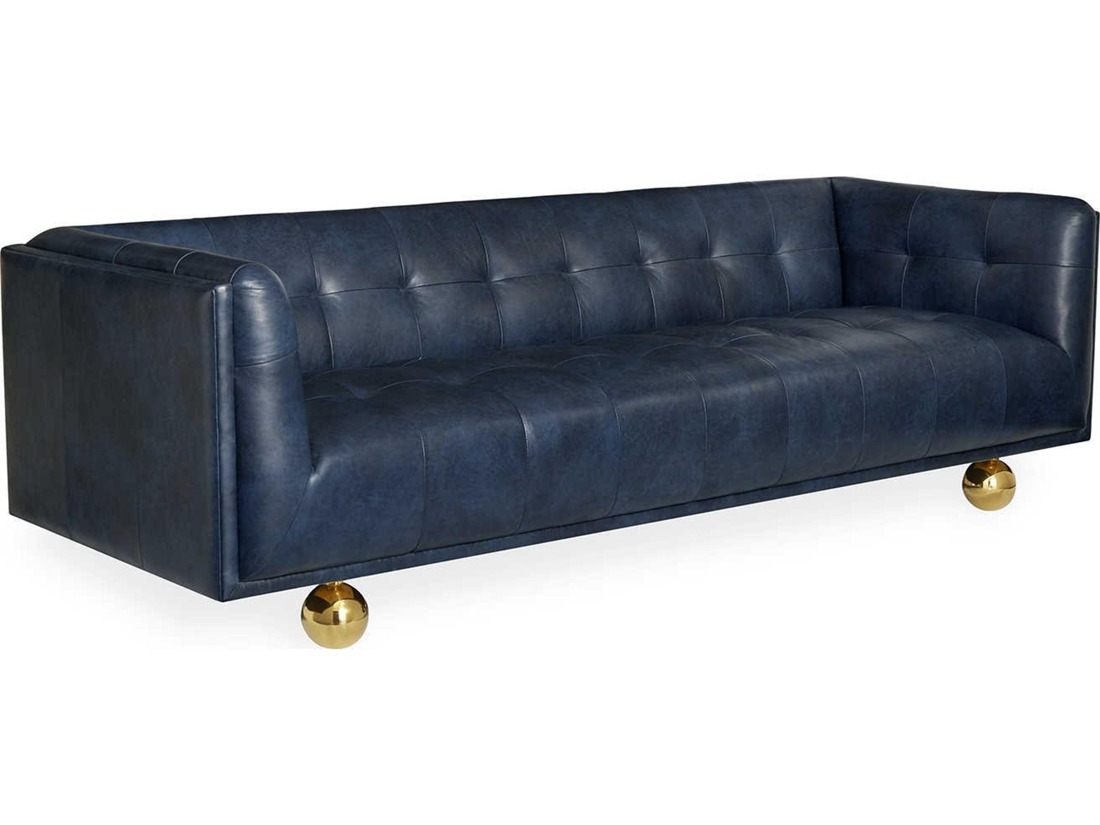 Jonathan Adler Claridge Brogue Navy Blue Leather Sofa