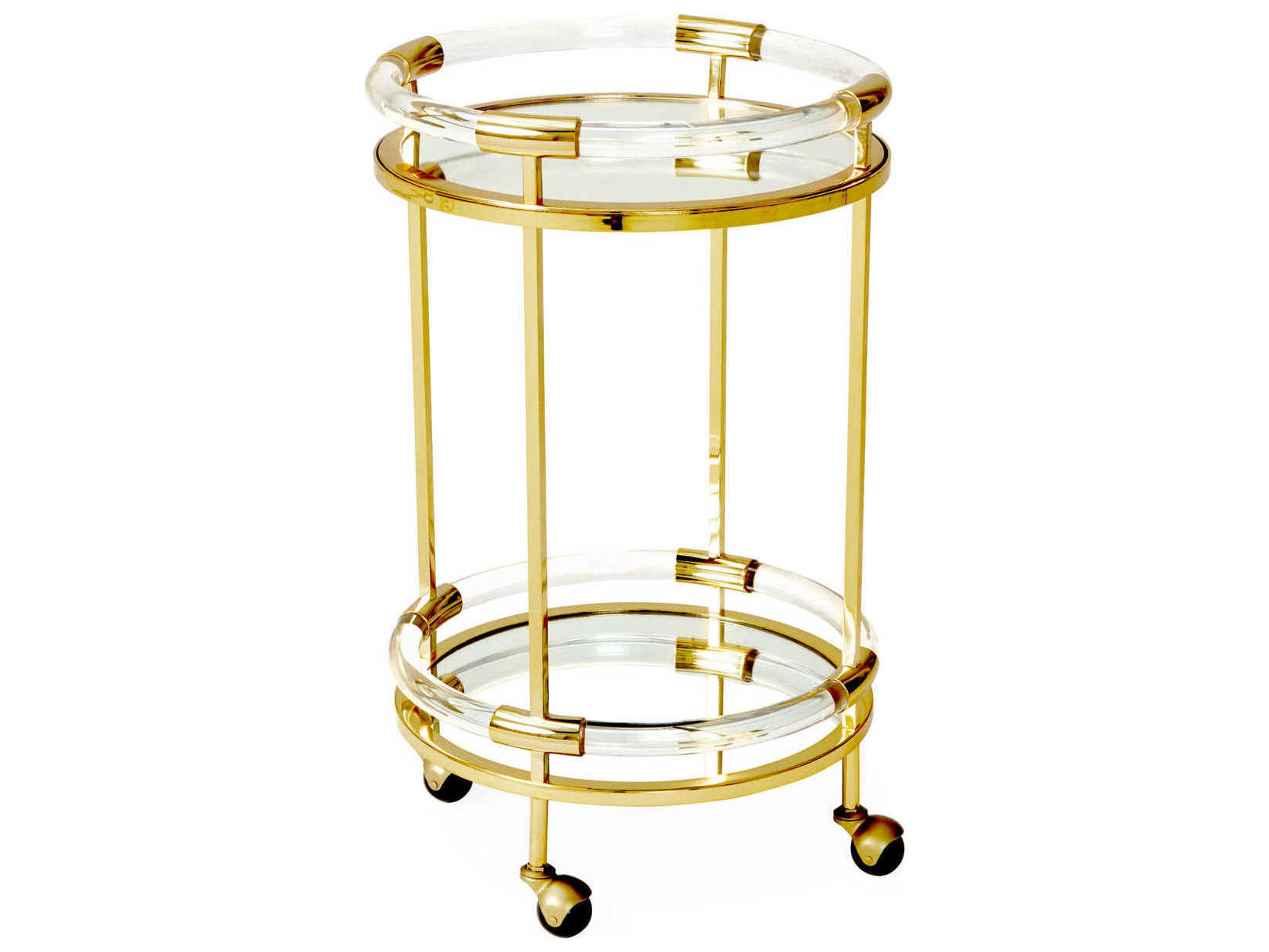 Jonathan Adler Jacques Glass Polished Brass Bar Cart