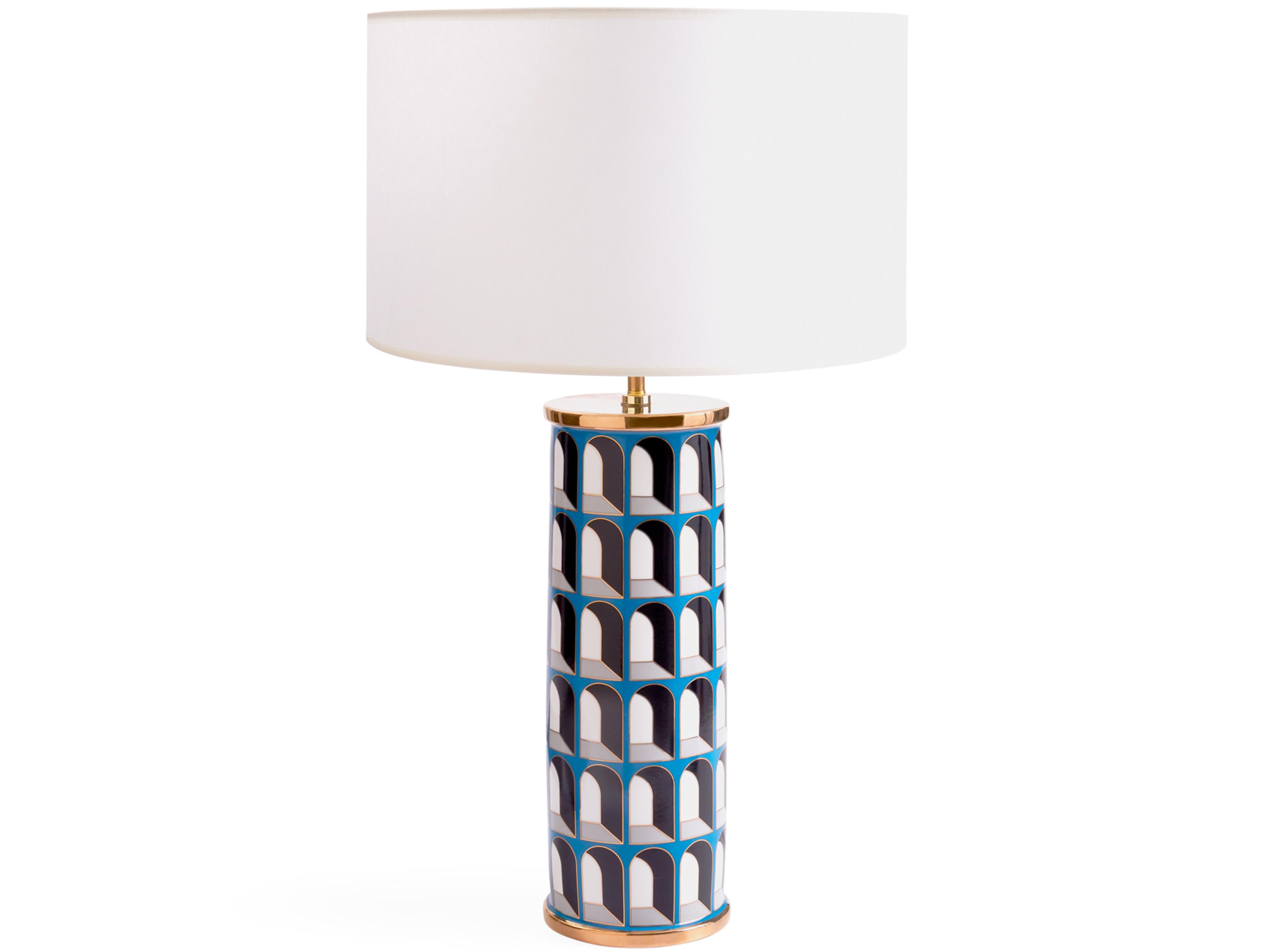 Jonathan Adler Arcade Gold Brass White Blue Buffet Lamp