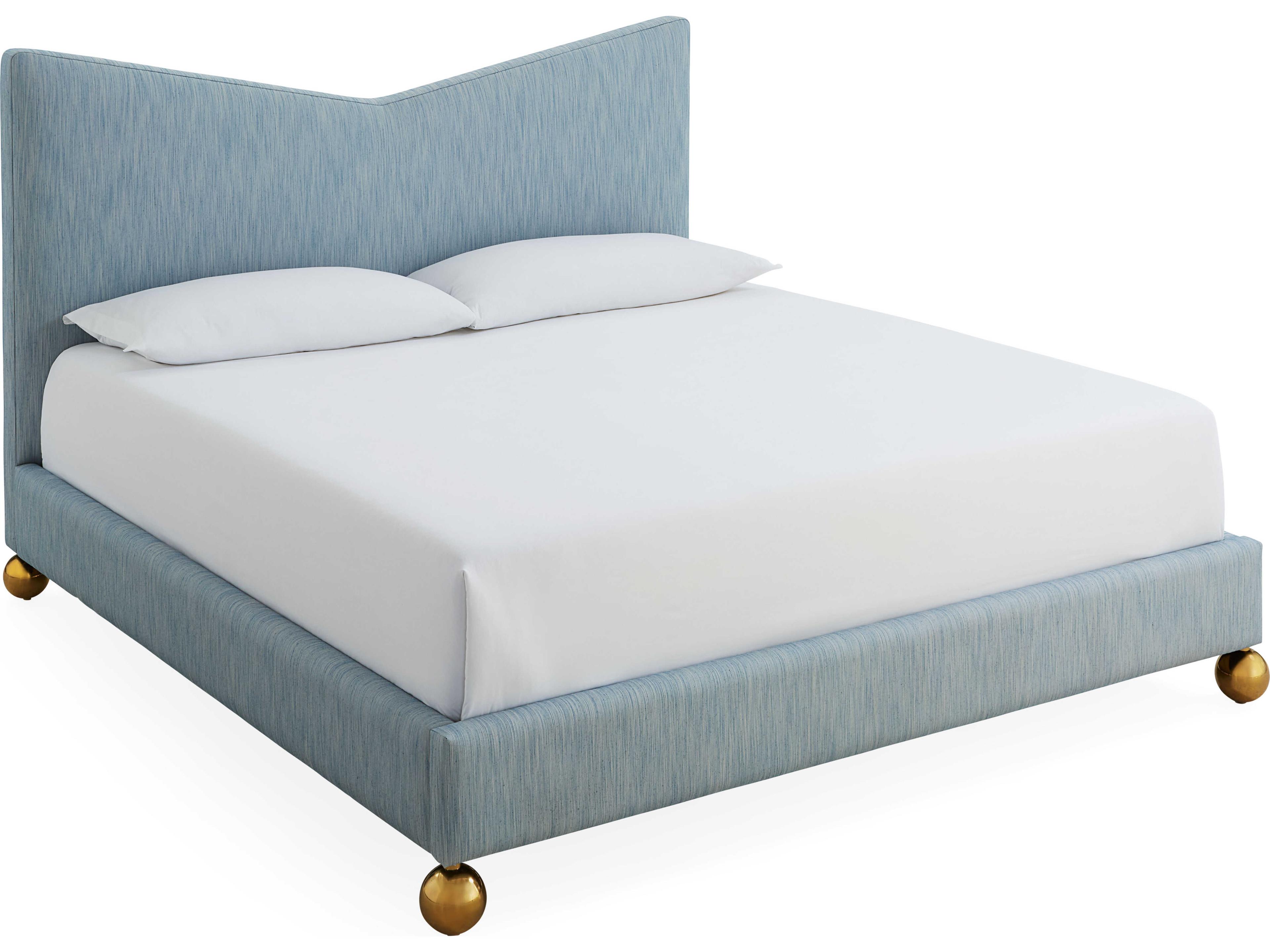 Jonathan Adler Chevron Brass Blue Upholstered King Platform Bed
