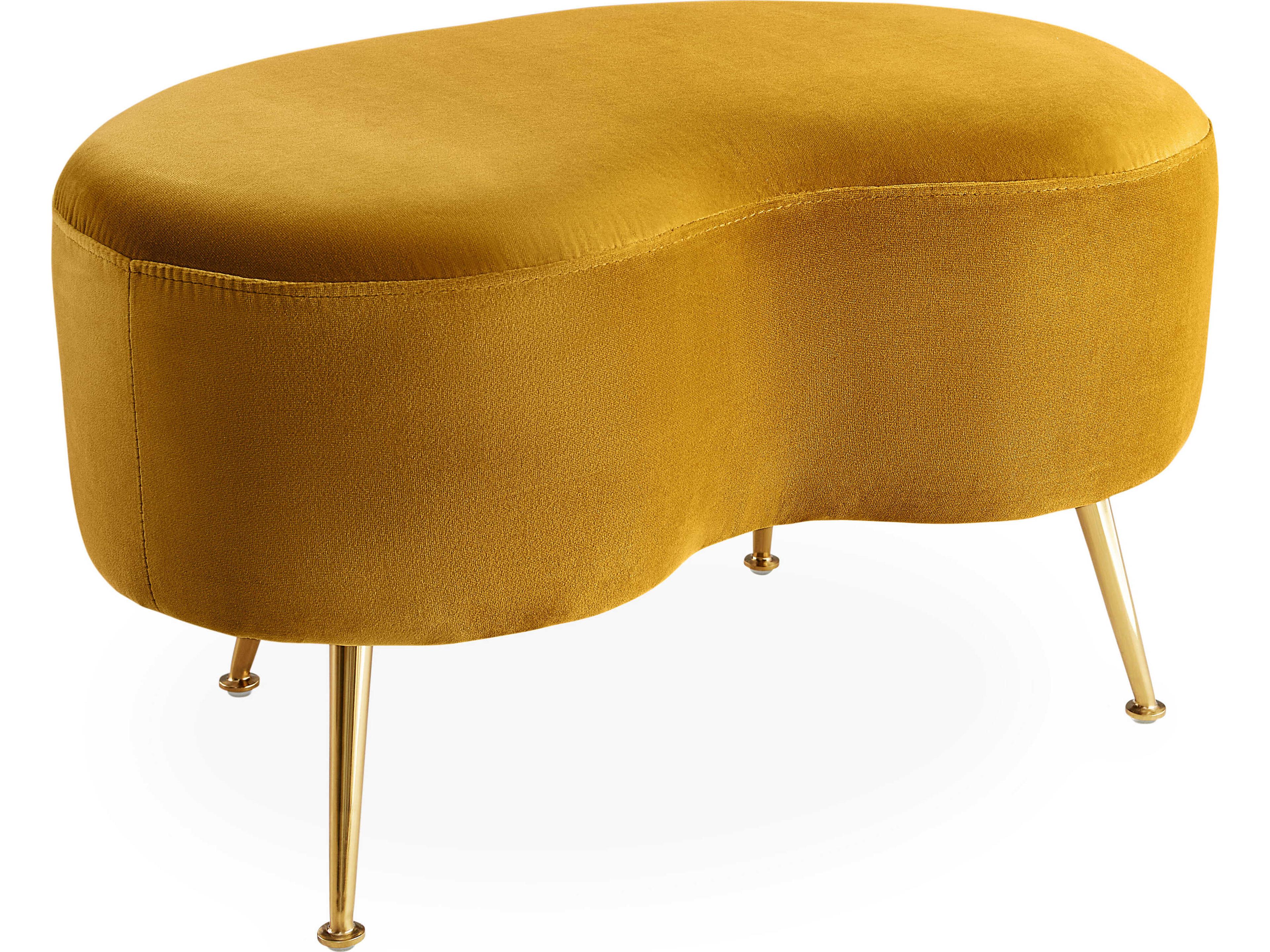 Jonathan Adler Kidney Varese Lichen Brass Yellow Upholstered Ottoman