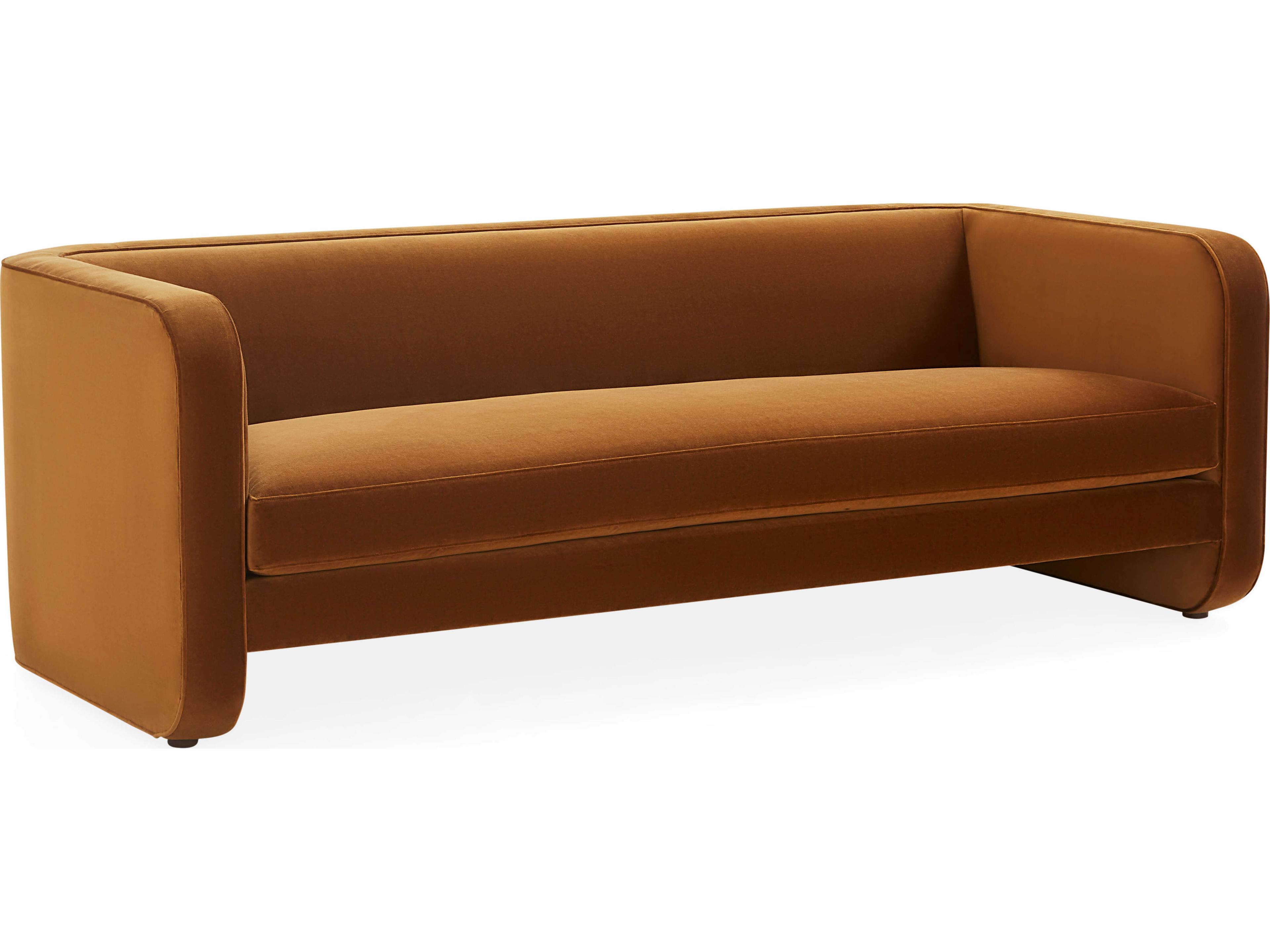 Jonathan Adler Sunset Venice Cognac Brown Velvet Upholstered Sofa