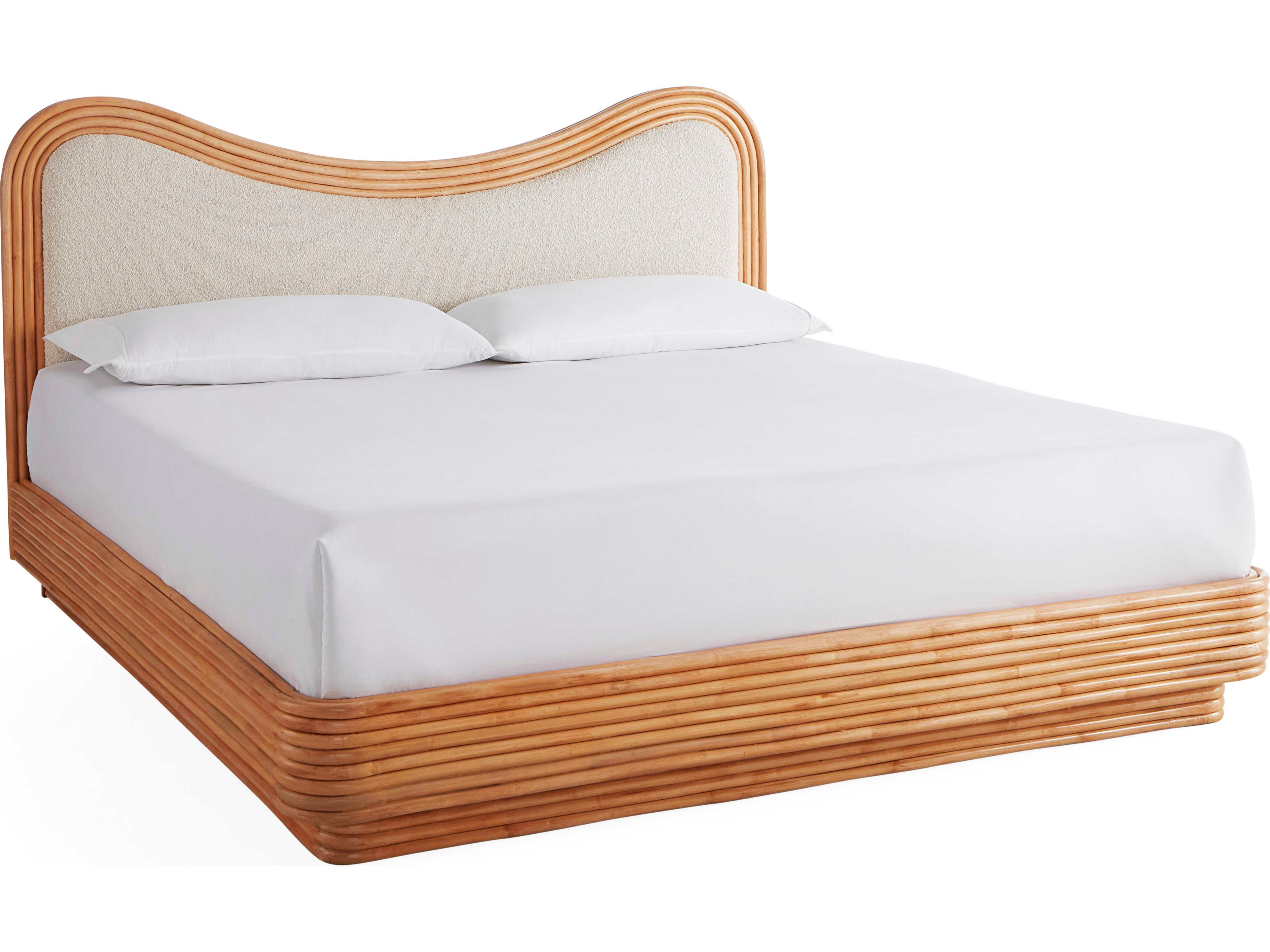 Jonathan Adler Riviera Natural Olympus Oatmeal Rattan Wood King Platform Bed
