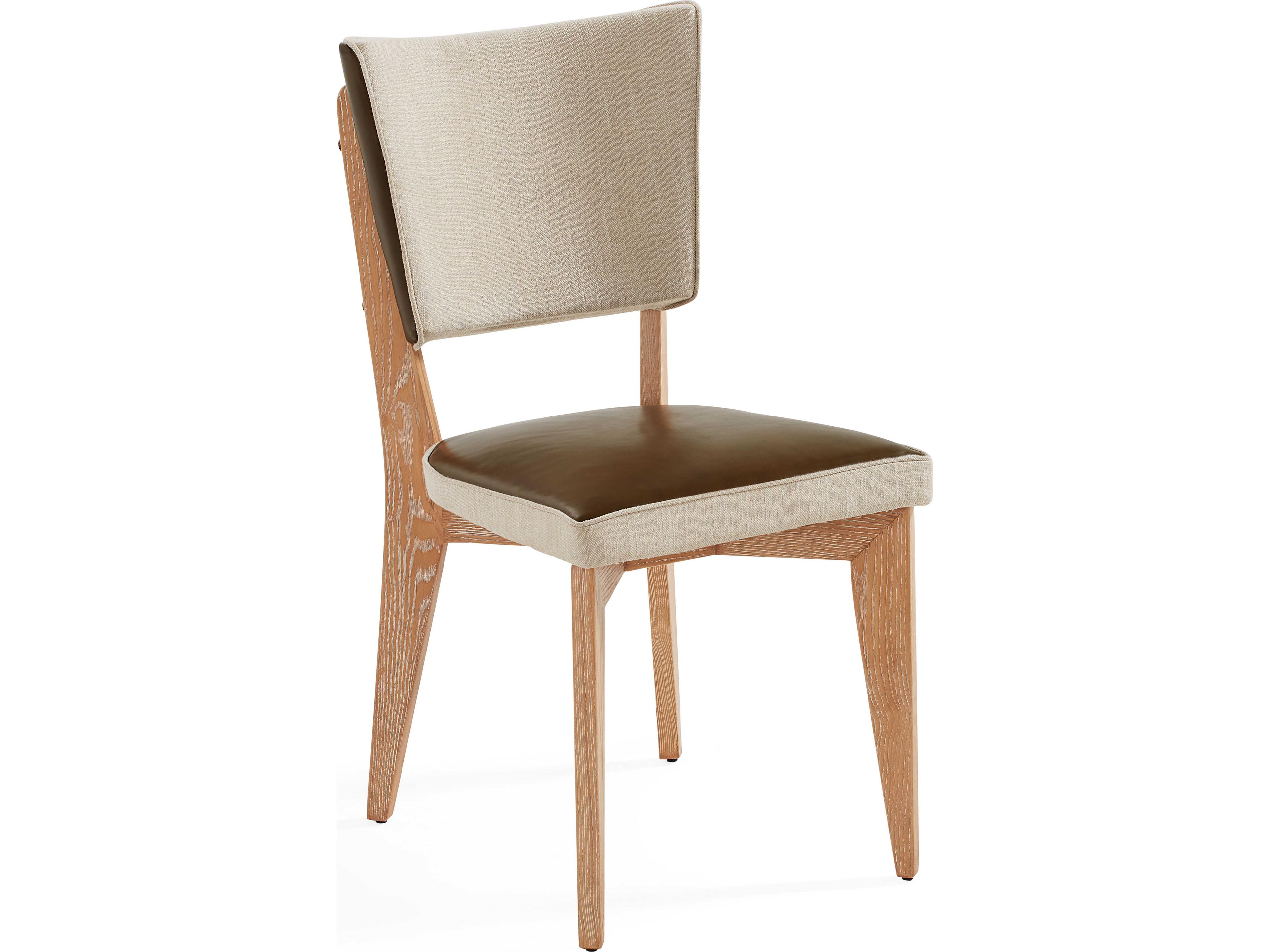 Jonathan Adler Rive Gauche Ash Wood Brown Leather Armless Dining Chair