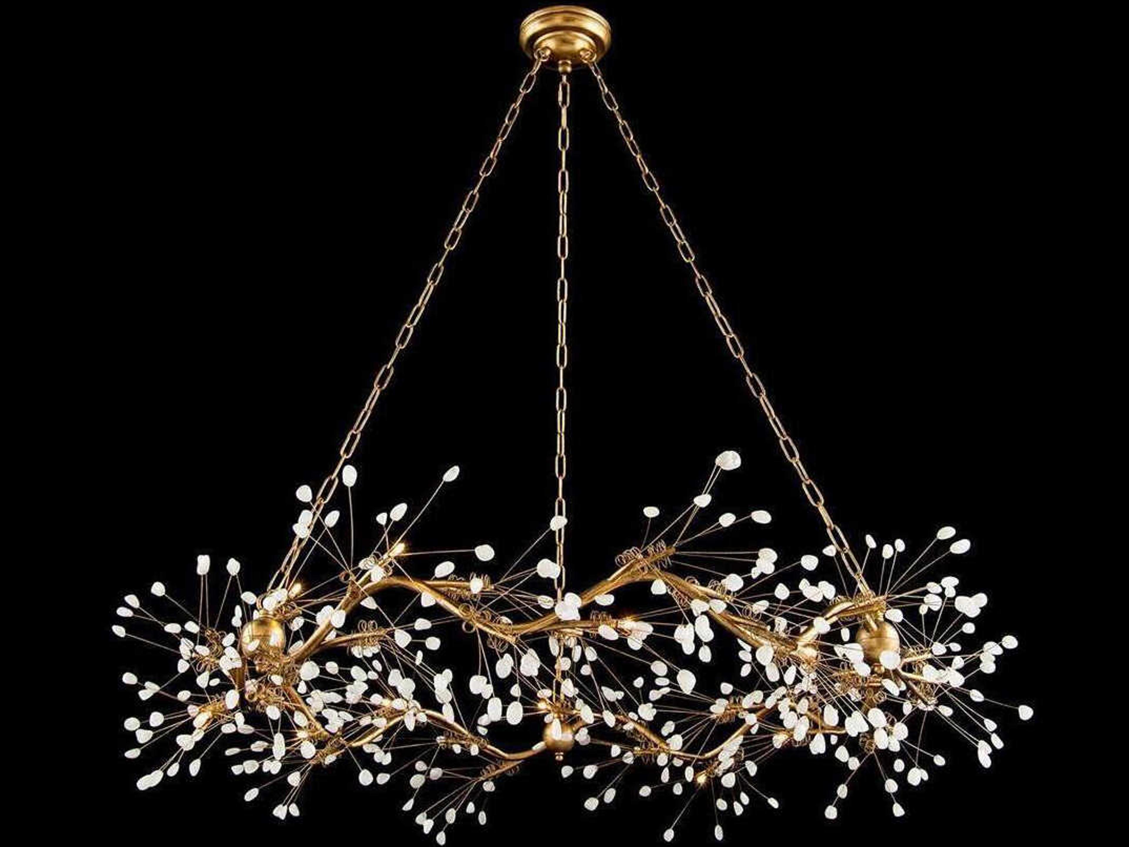 John Richard Waving 12-Light Gold Leaf White Round Pendant