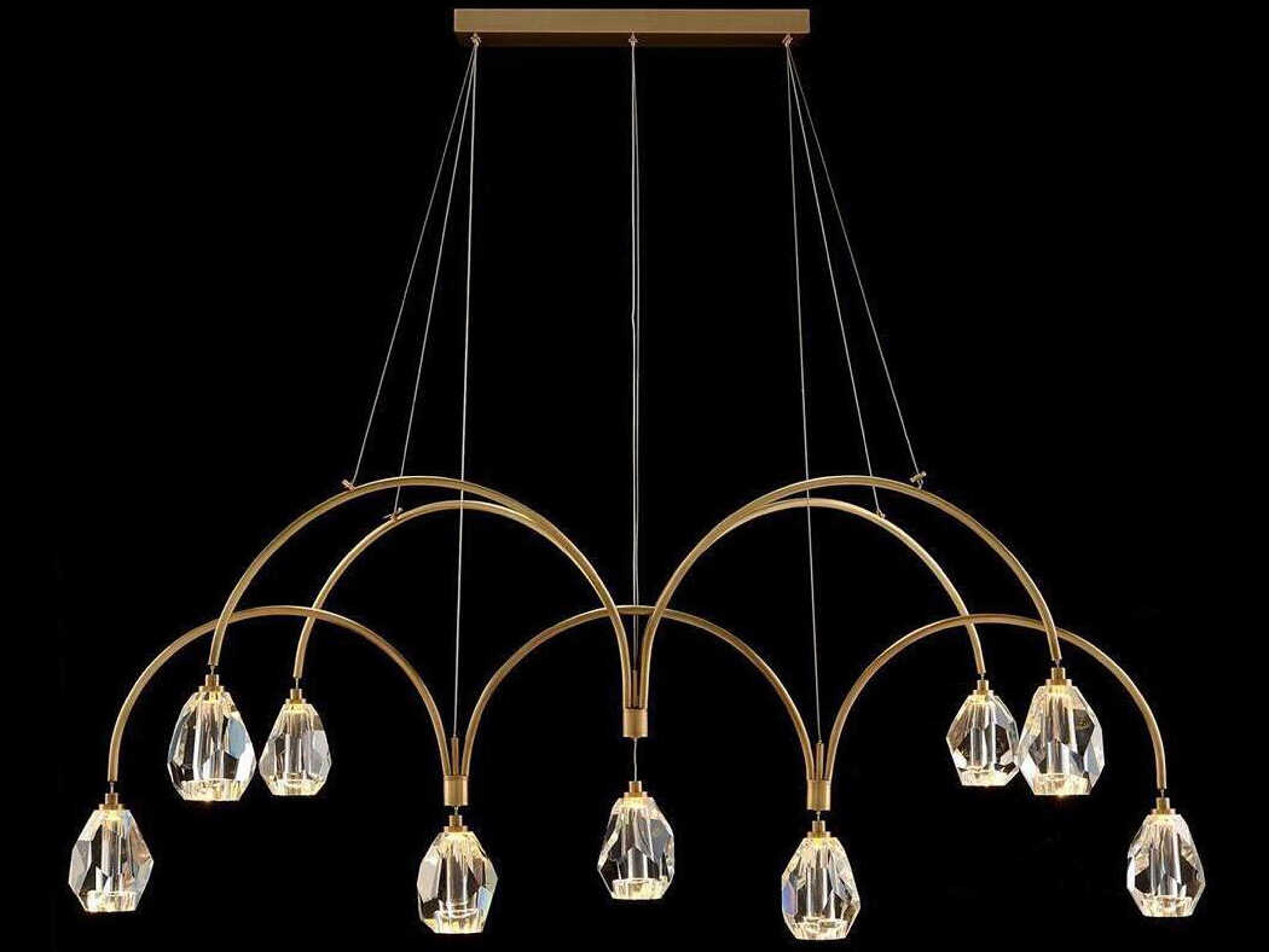 John Richard Mark McDowell Faceted 9-Light Antiqued Brass Crystal LED Linear Island Pendant