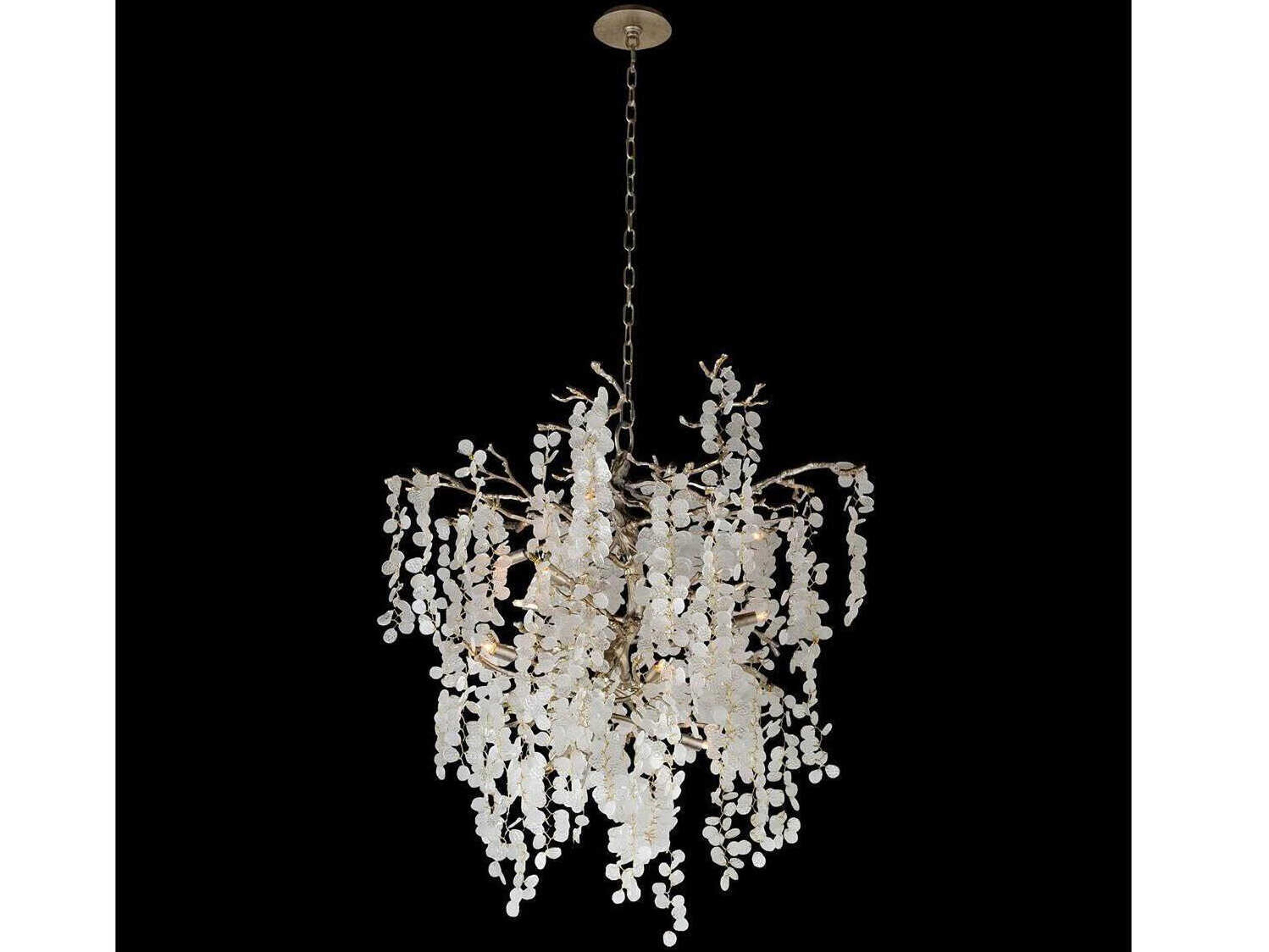 John Richard Shiro-Noda 11-Light Brass Silver Leaf Crystal Glass Chandelier