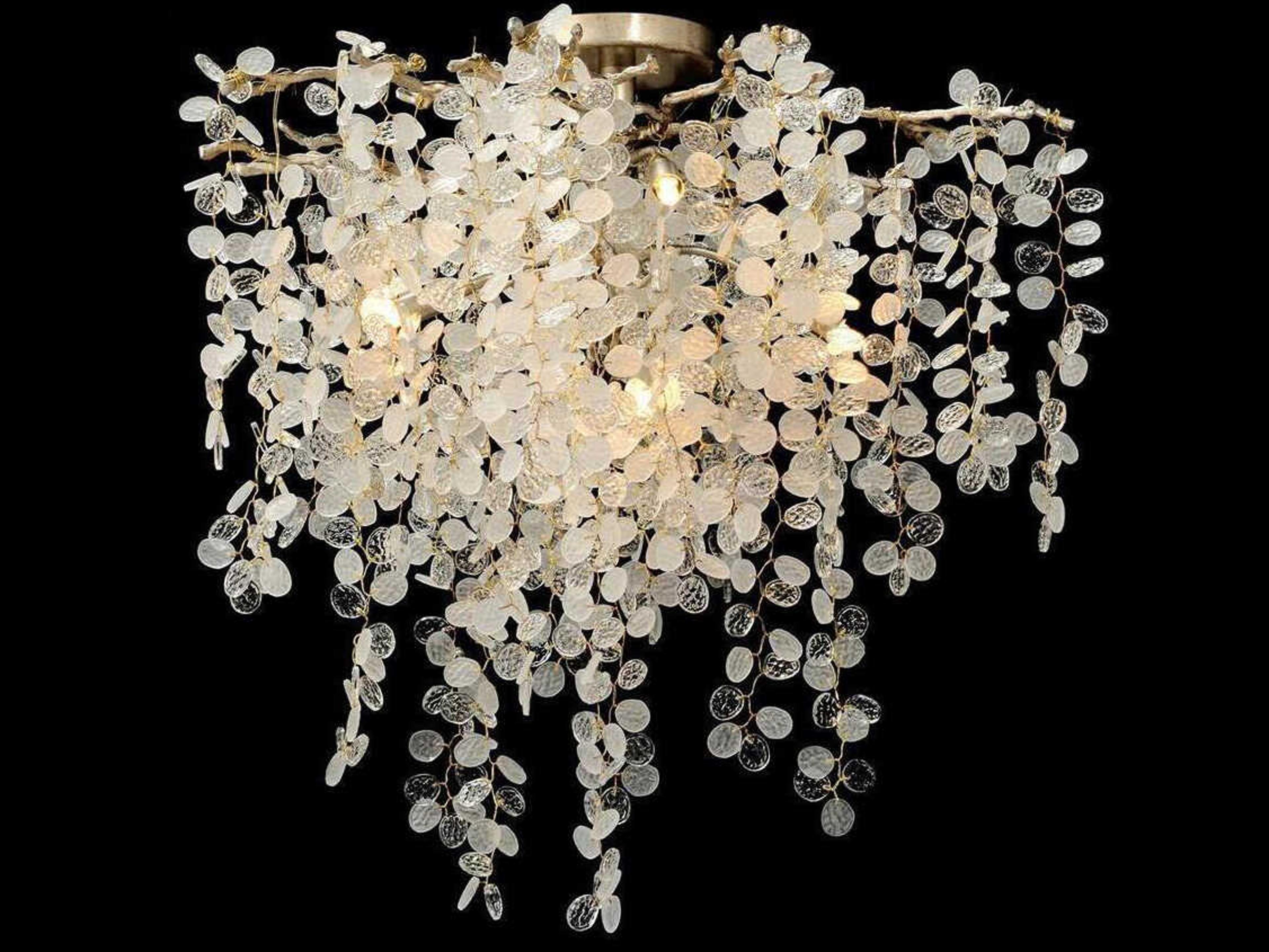 John Richard Shiro-Noda 5-Light Brass Silver Leaf White Crystal Semi Flush Mount