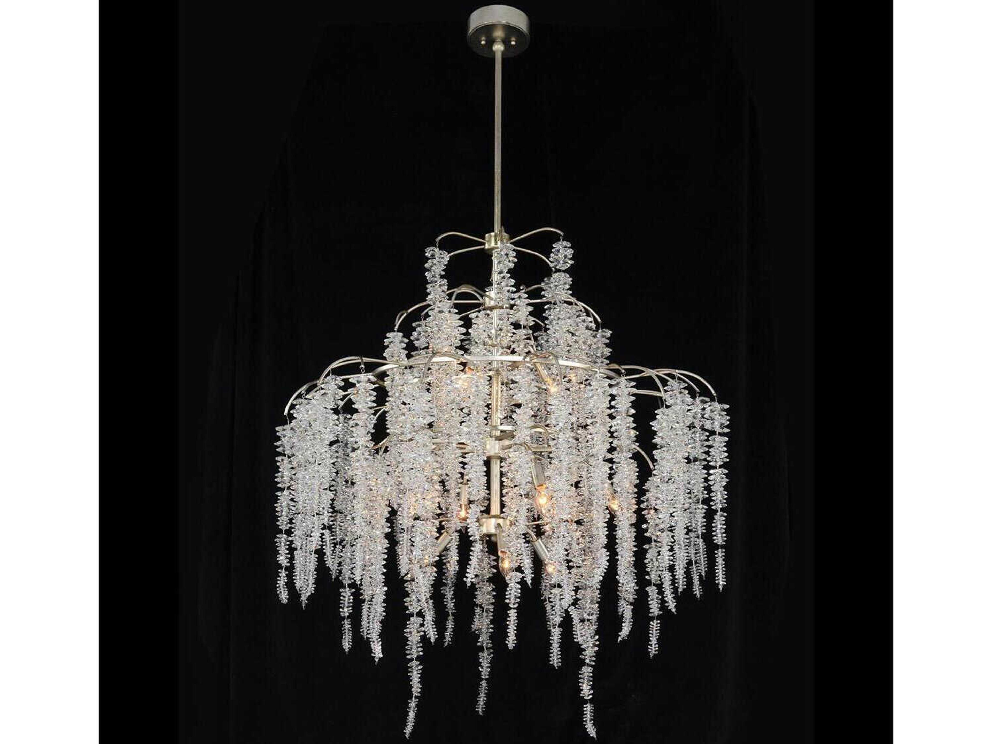 John Richard Cascading Crystal 12-Light Silver Gold Leaf Chandelier