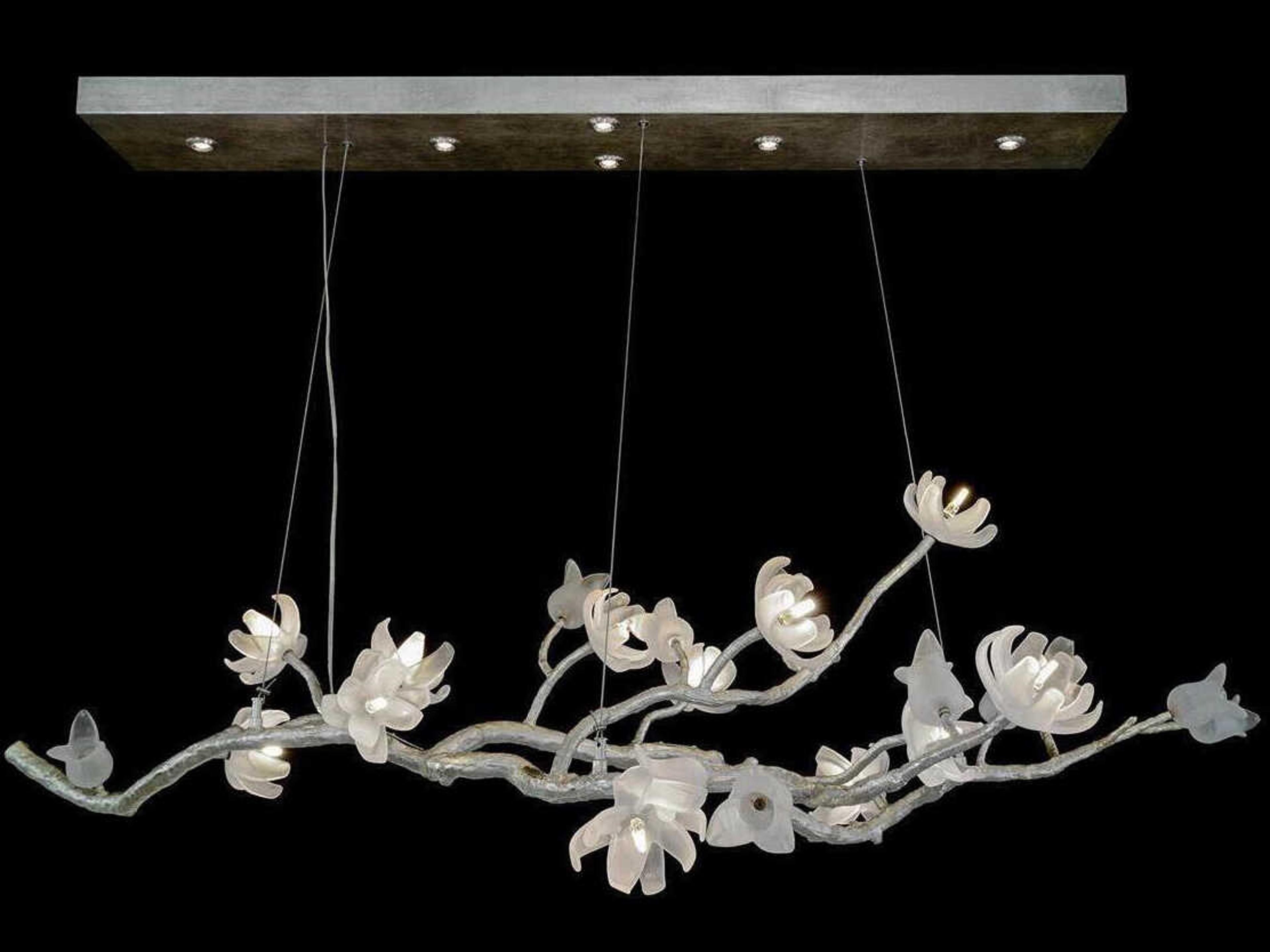John Richard Mark McDowell Churippu 13-Light Antiqued Silver Leaf Glass LED Linear Island Pendant