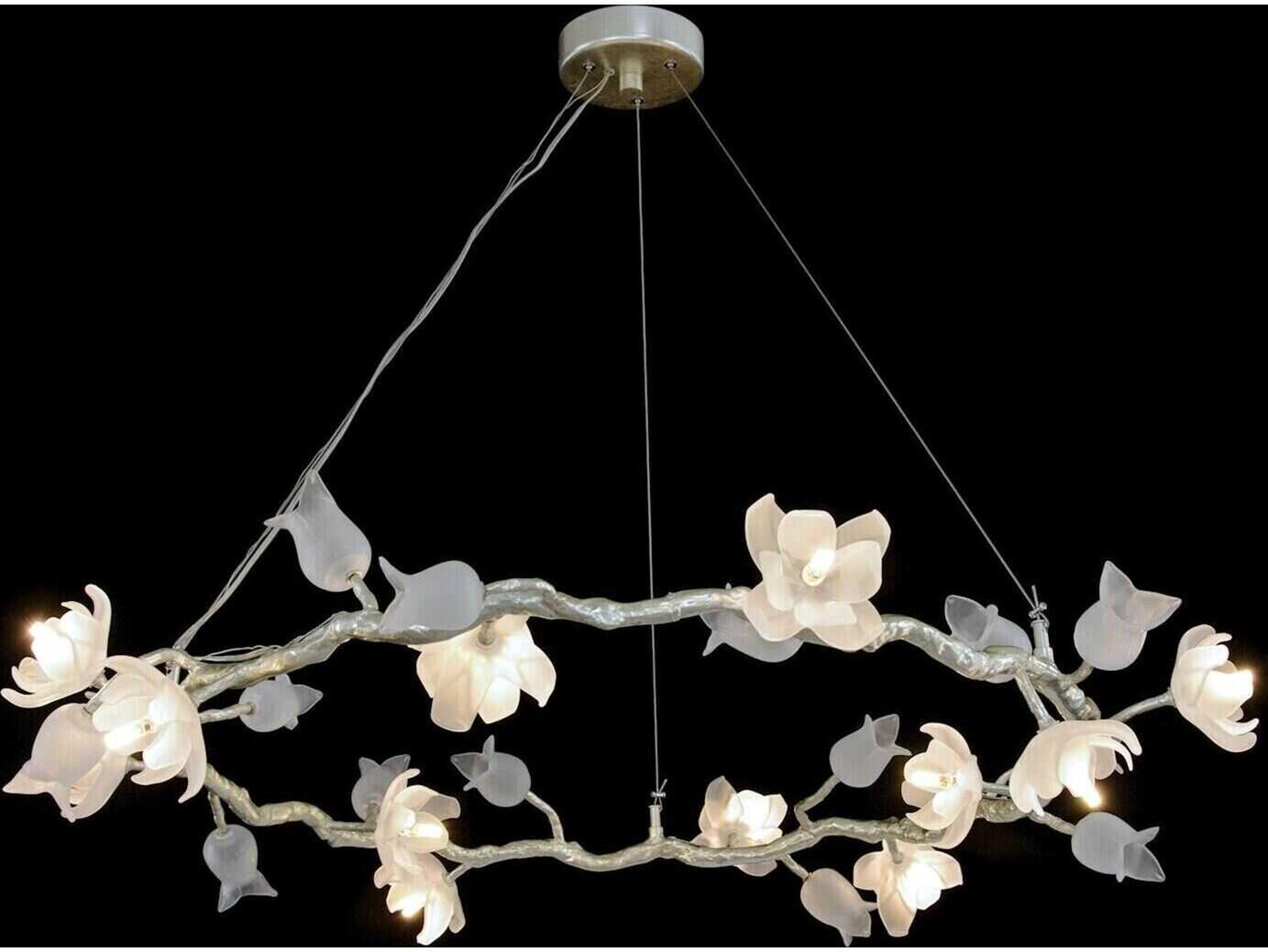 John Richard Mark McDowell Churippu Magnolia & Tulip 7-Light Silver Leaf Glass LED Chandelier