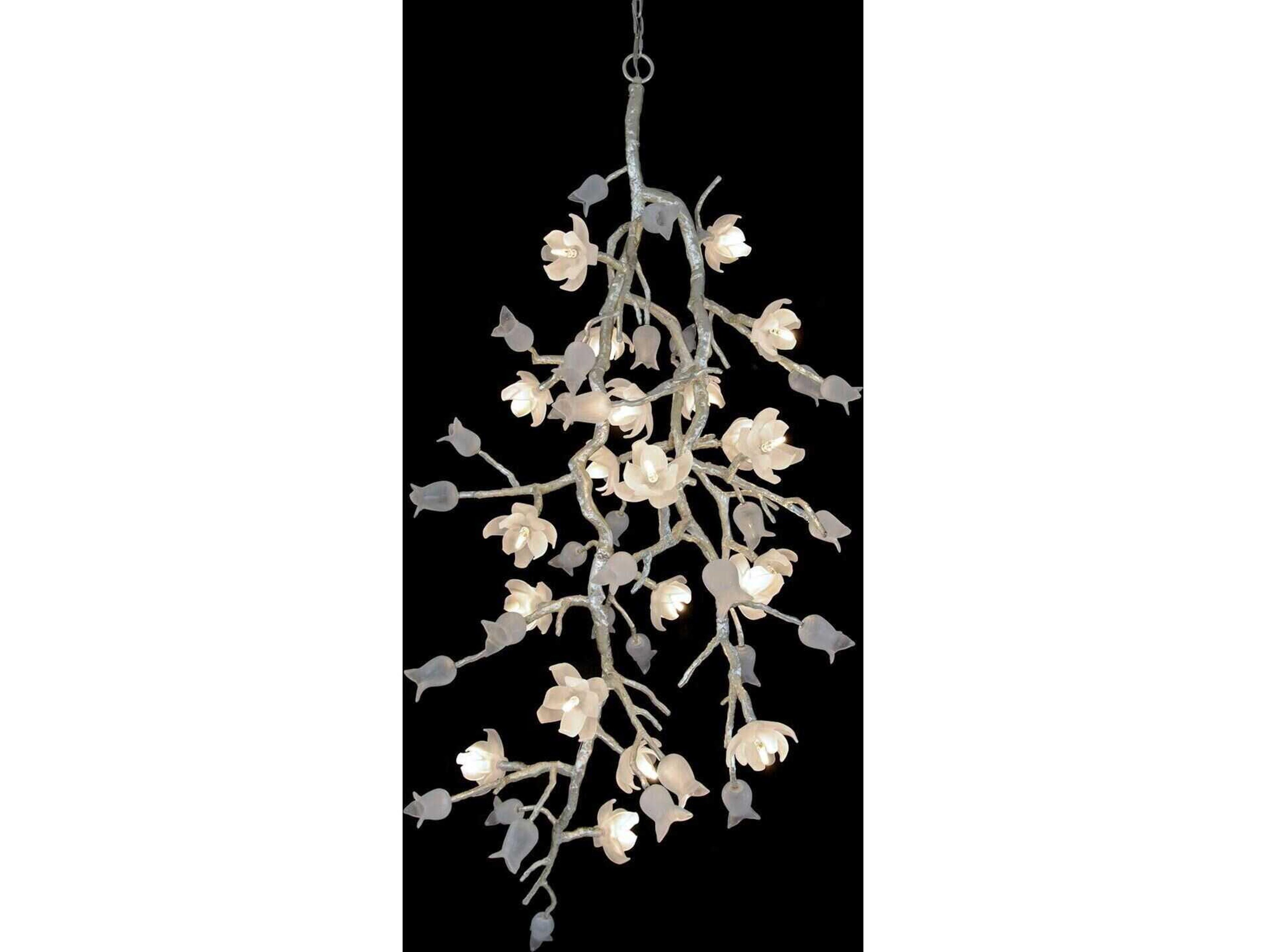 John Richard Mark McDowell Churippu Magnolia & Tulip 21-Light Silver Leaf Glass LED Chandelier
