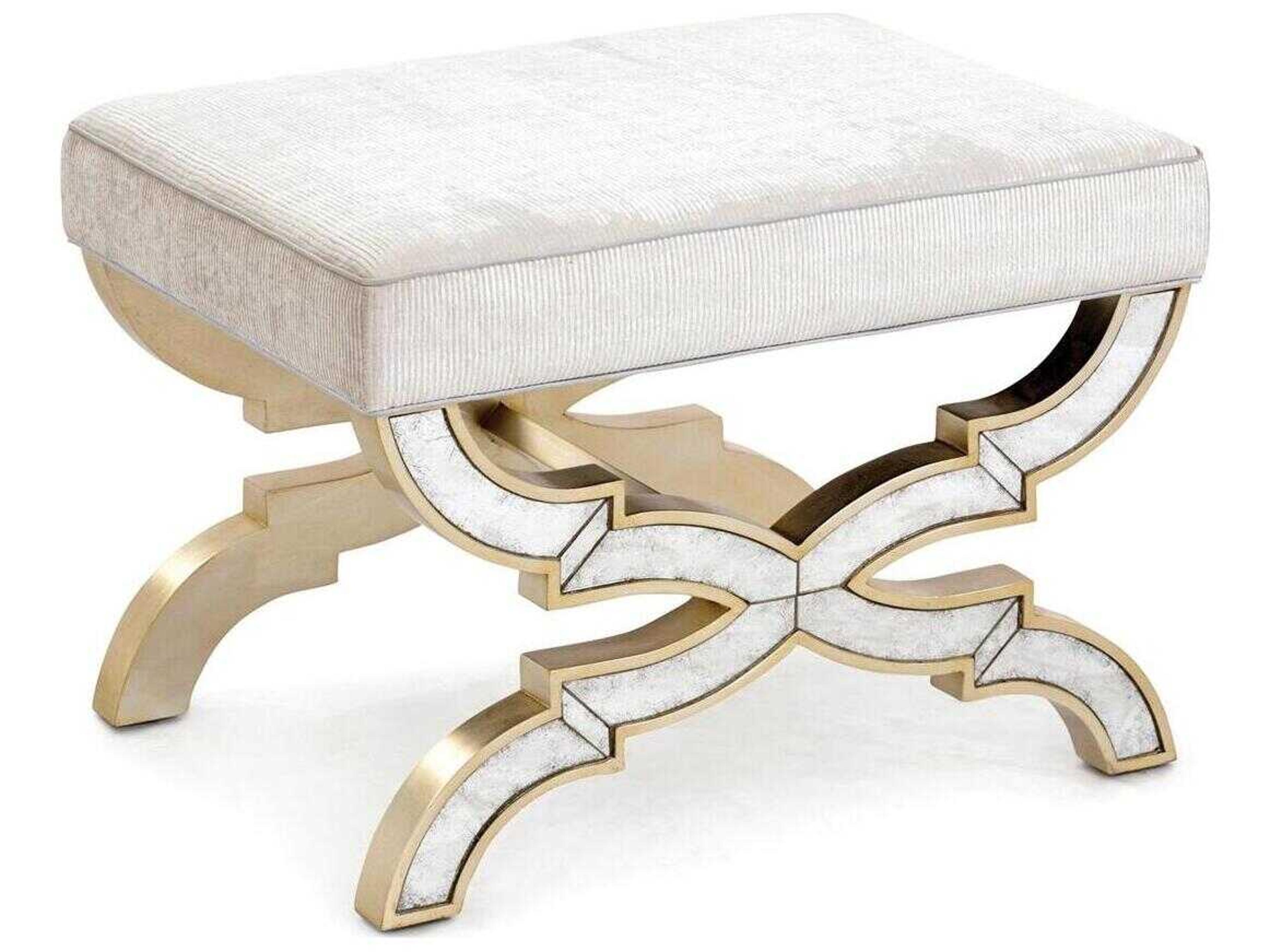 John Richard TrIVi Champagne White Upholstered Accent Stool