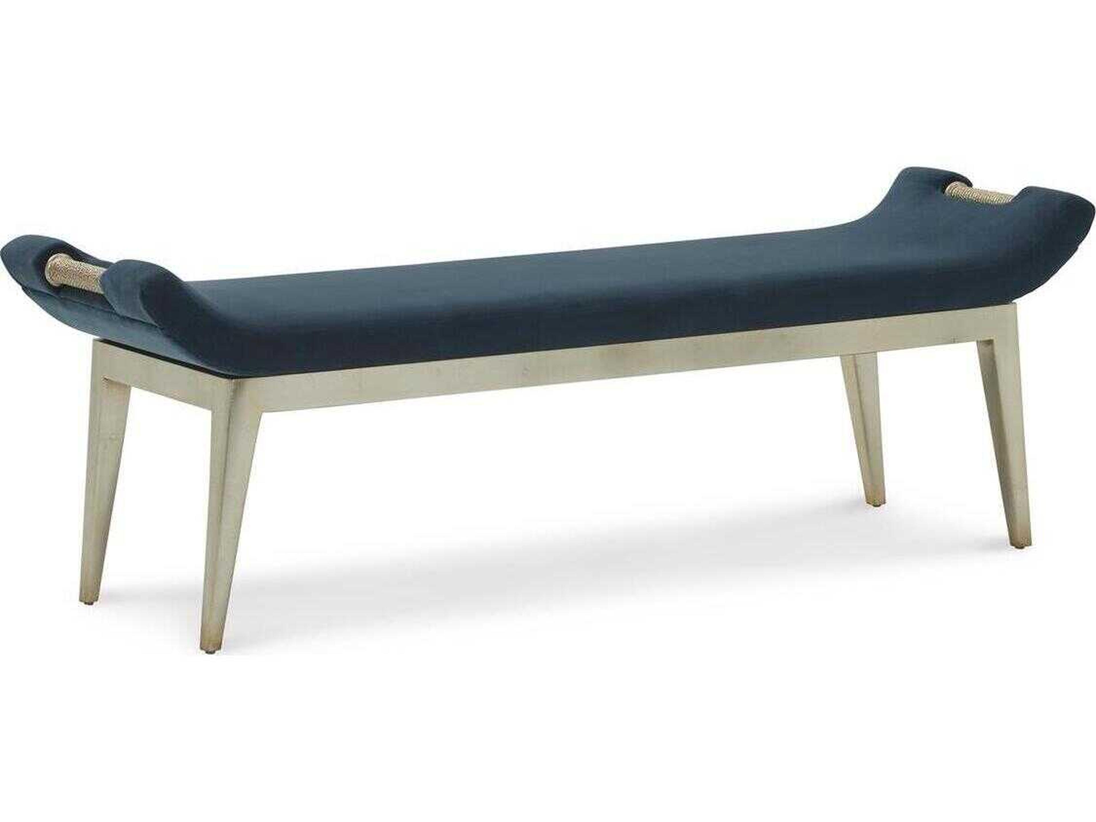 John Richard Wingtip Sapphire Champagne Silver Blue Upholstered Accent Bench