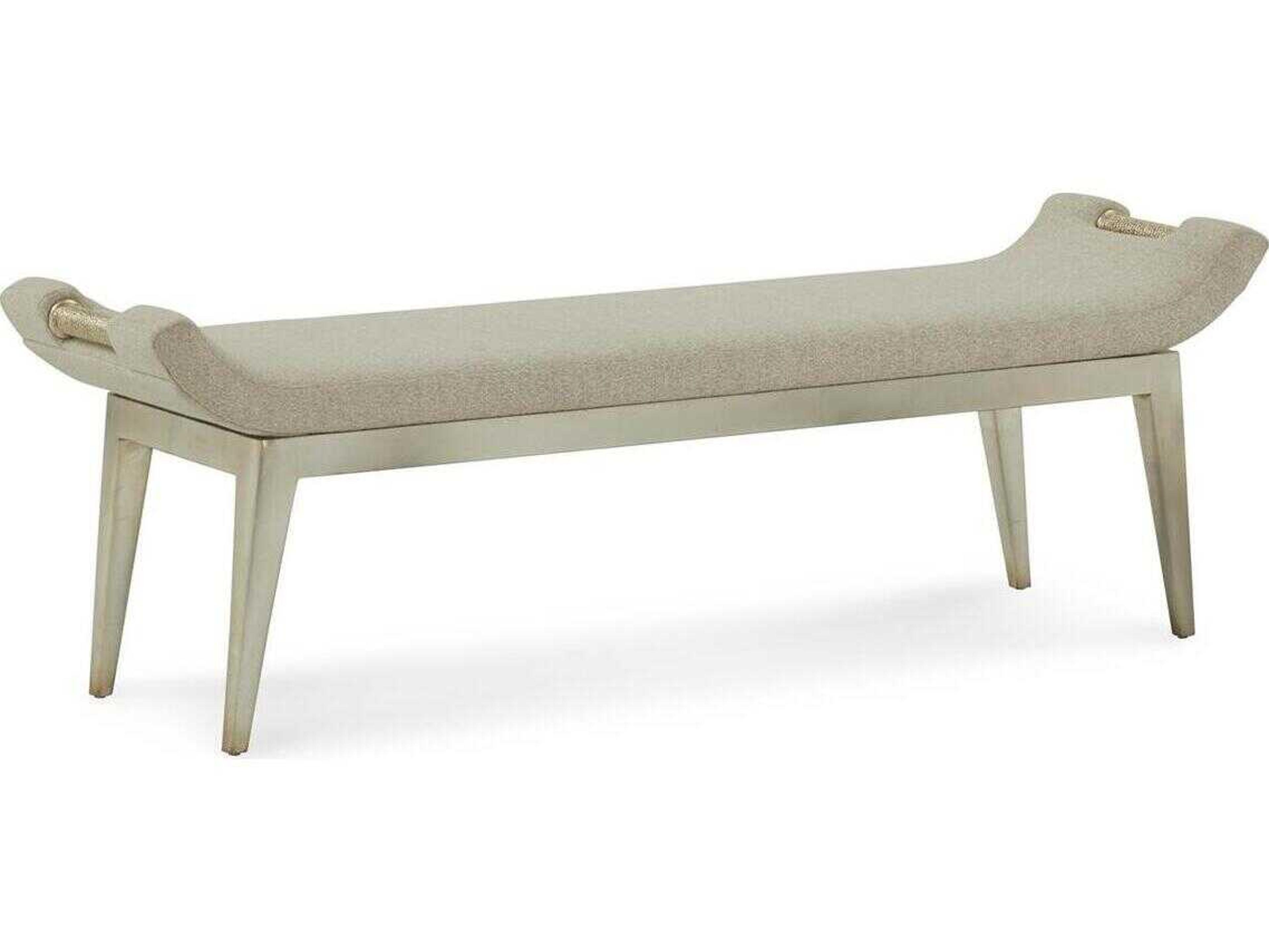John Richard Wingtip Naima Linen Champagne Silver Upholstered Accent Bench