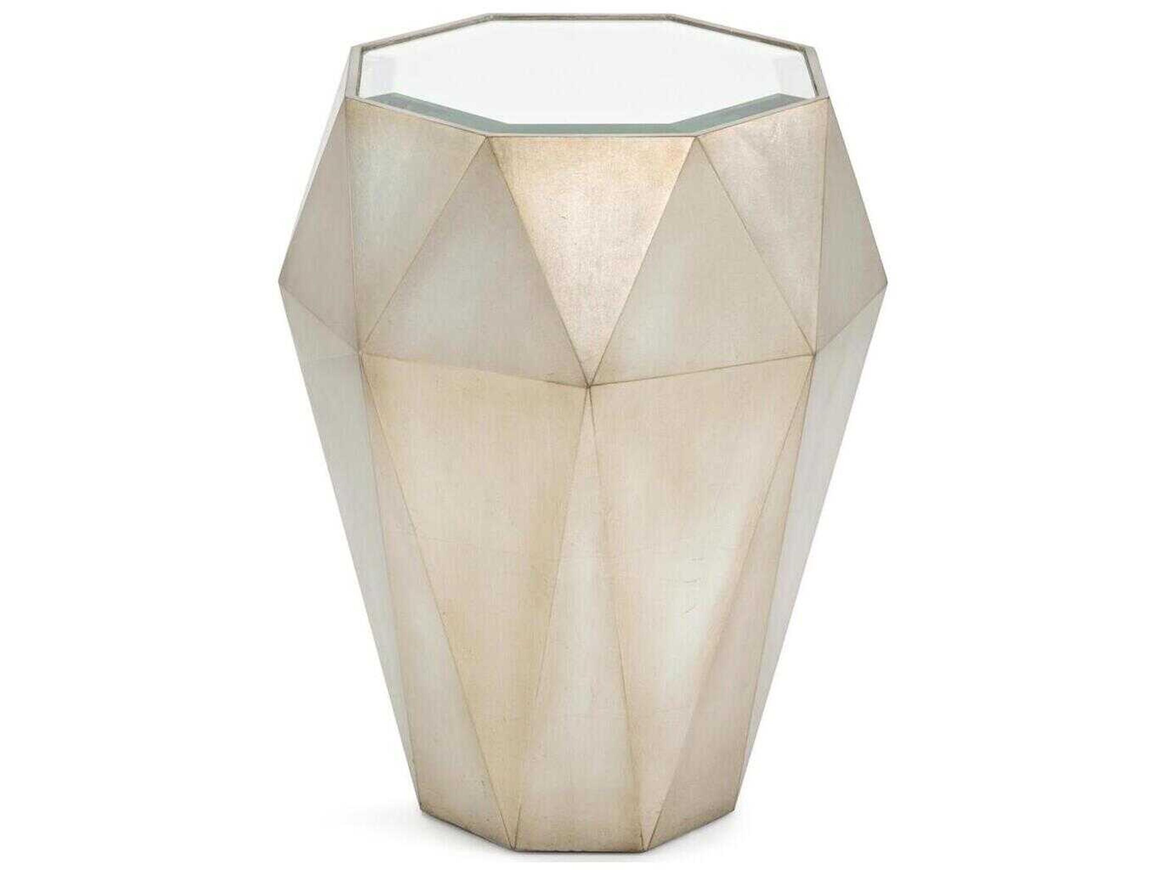 John Richard Christine Rendino Radiant Octagon Mirror Burnished Silver Leaf End Table